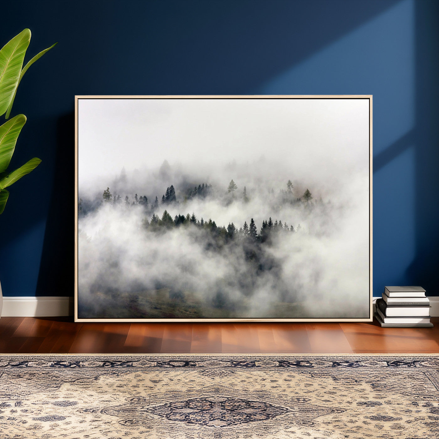 63235457-MGV-CV-36X24 - Foggy Forest Wall Art Canvas Print, Misty Pine Tree Landscape Wall Art Print, Framed Wall Art Ready to Hang