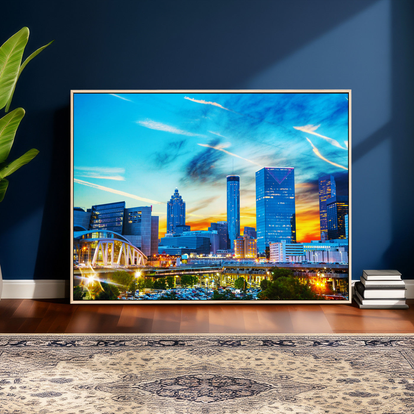 23097797-MGV-CV-36X24 - Atlanta Skyline Wall Art Canvas Print, Atlanta Downtown Night Cityscape Print for Modern Urban Wall Decor