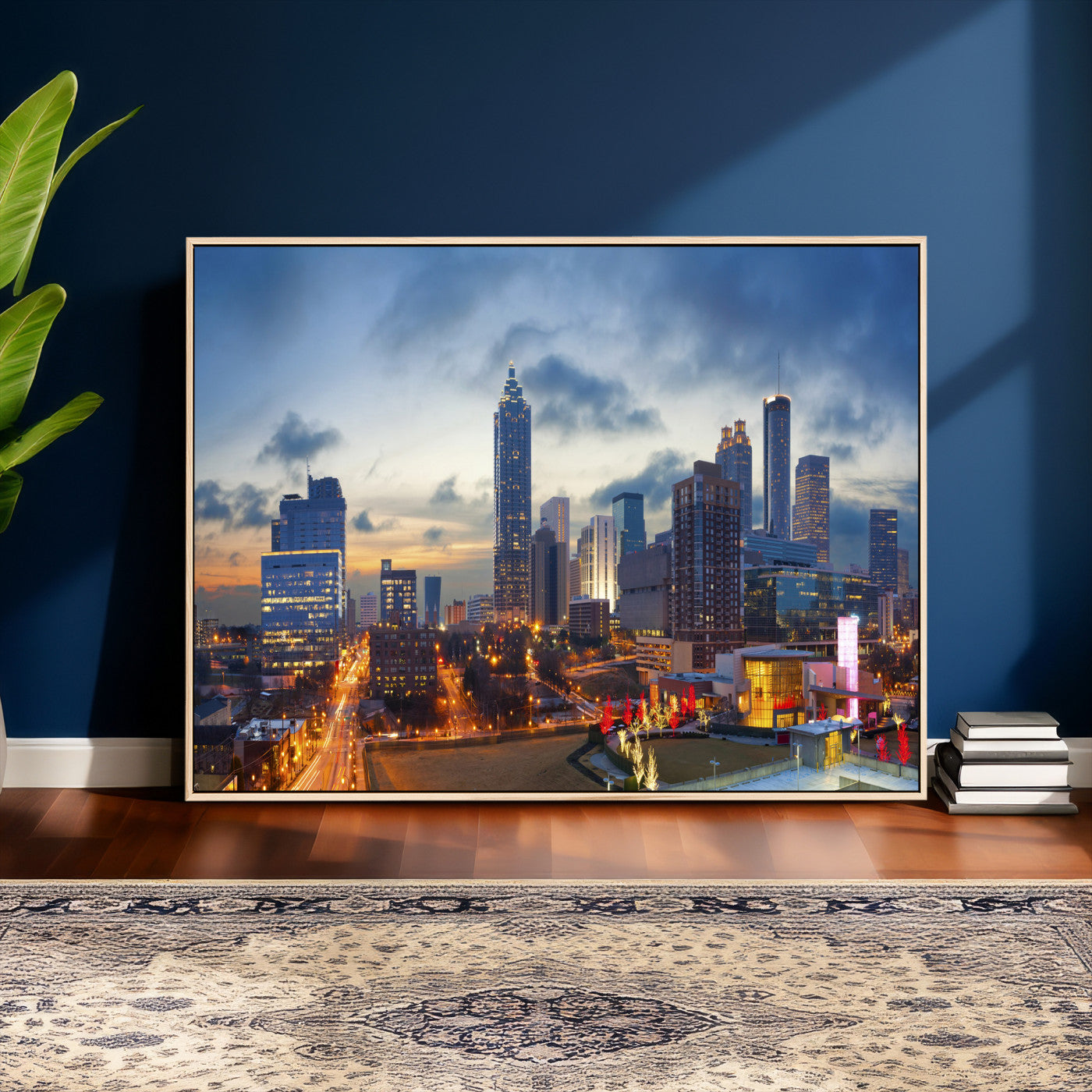 18461309-MGV-CV-36X24 - Atlanta Skyline Wall Art Canvas Print, Atlanta Downtown Night Cityscape Print for Modern Urban Wall Decor