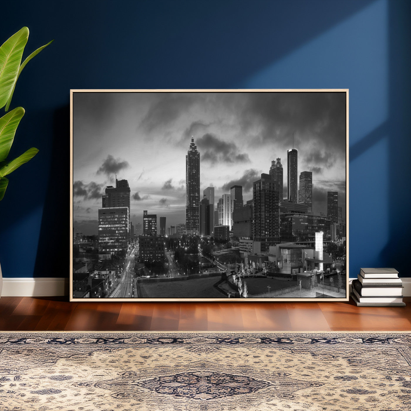 91959506-MGV-CV-36X24 - Atlanta Skyline Wall Art Canvas Print, Atlanta Downtown Night Cityscape Print for Modern Urban Wall Decor