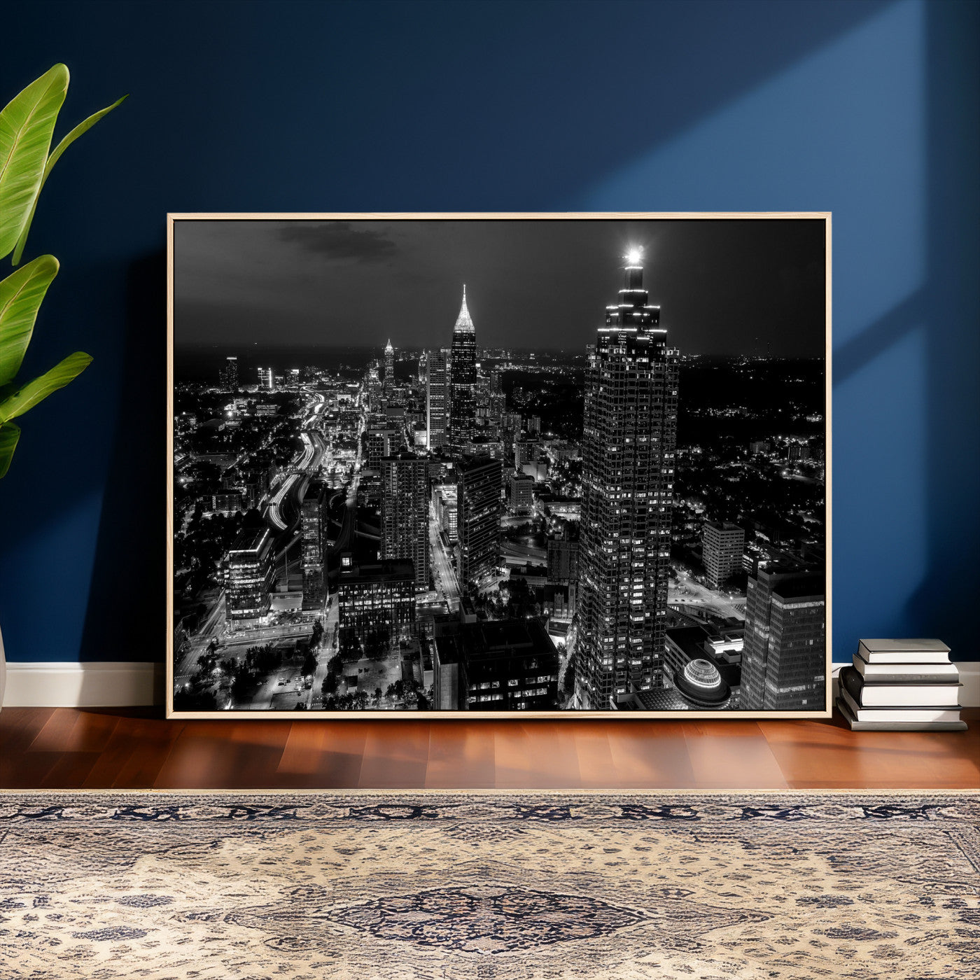 56773510-MGV-CV-36X24 - Atlanta Skyline Wall Art Canvas Print, Atlanta Downtown Night Cityscape Print for Modern Urban Wall Decor