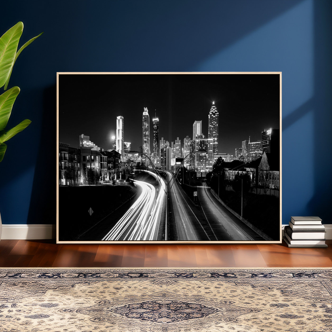 80330064-MGV-CV-36X24 - Atlanta Skyline Wall Art Canvas Print, Atlanta Downtown Night Cityscape Print for Modern Urban Wall Decor