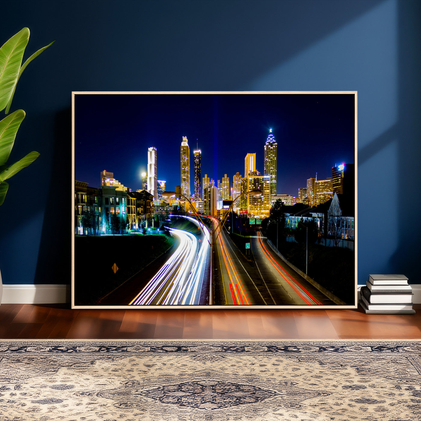 12967464-MGV-CV-36X24 - Atlanta Skyline Wall Art Canvas Print, Atlanta Downtown Night Cityscape Print for Modern Urban Wall Decor