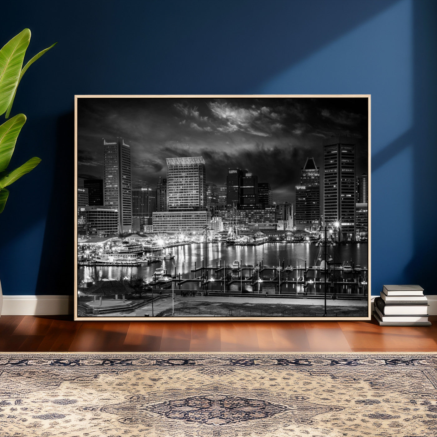 79755655-MGV-CV-36X24 - Baltimore Skyline Wall Art Canvas Print, Baltimore Downtown Night Cityscape Print for Modern Urban Wall Decor