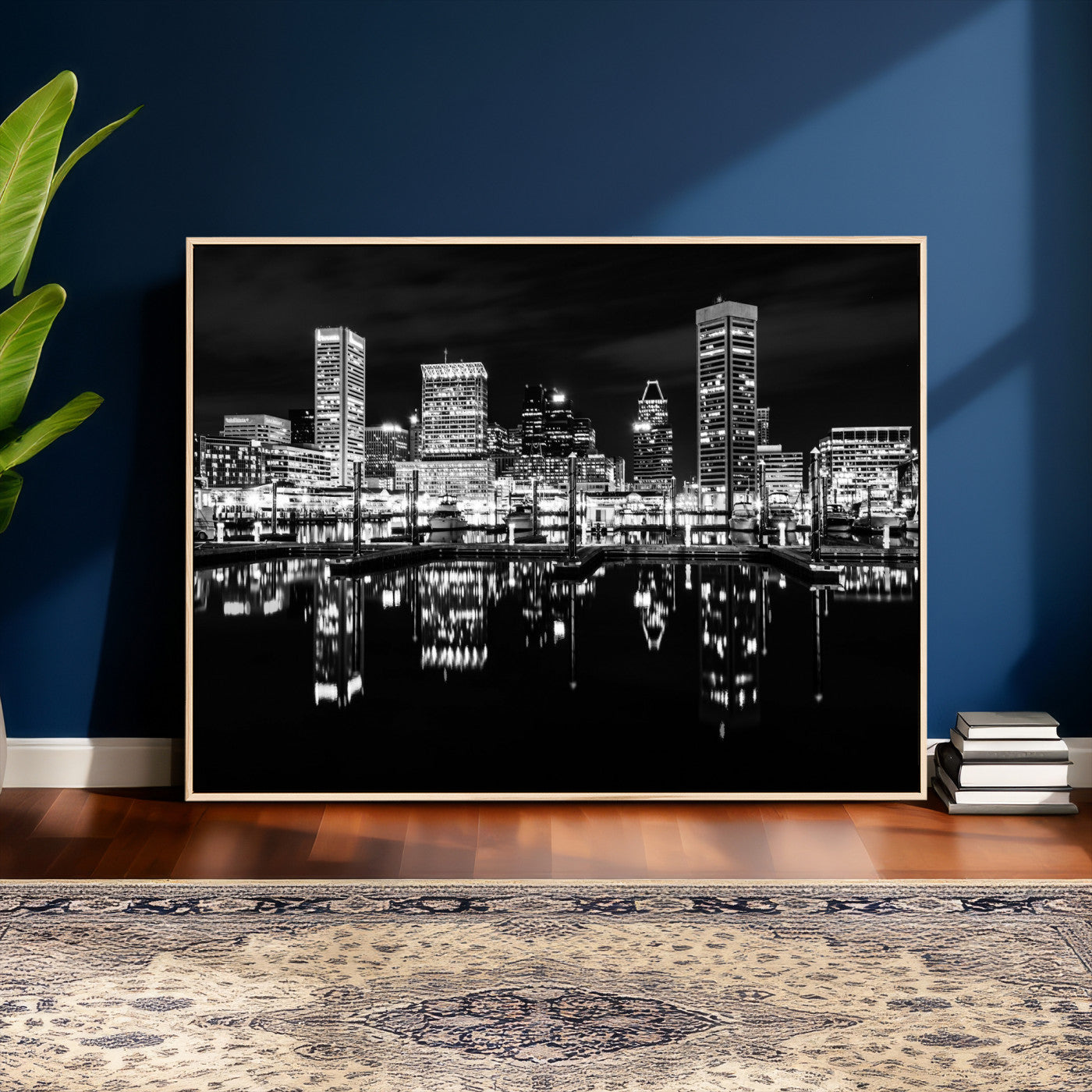 69187681-MGV-CV-36X24 - Baltimore Skyline Wall Art Canvas Print, Baltimore Downtown Night Cityscape Print for Modern Urban Wall Decor