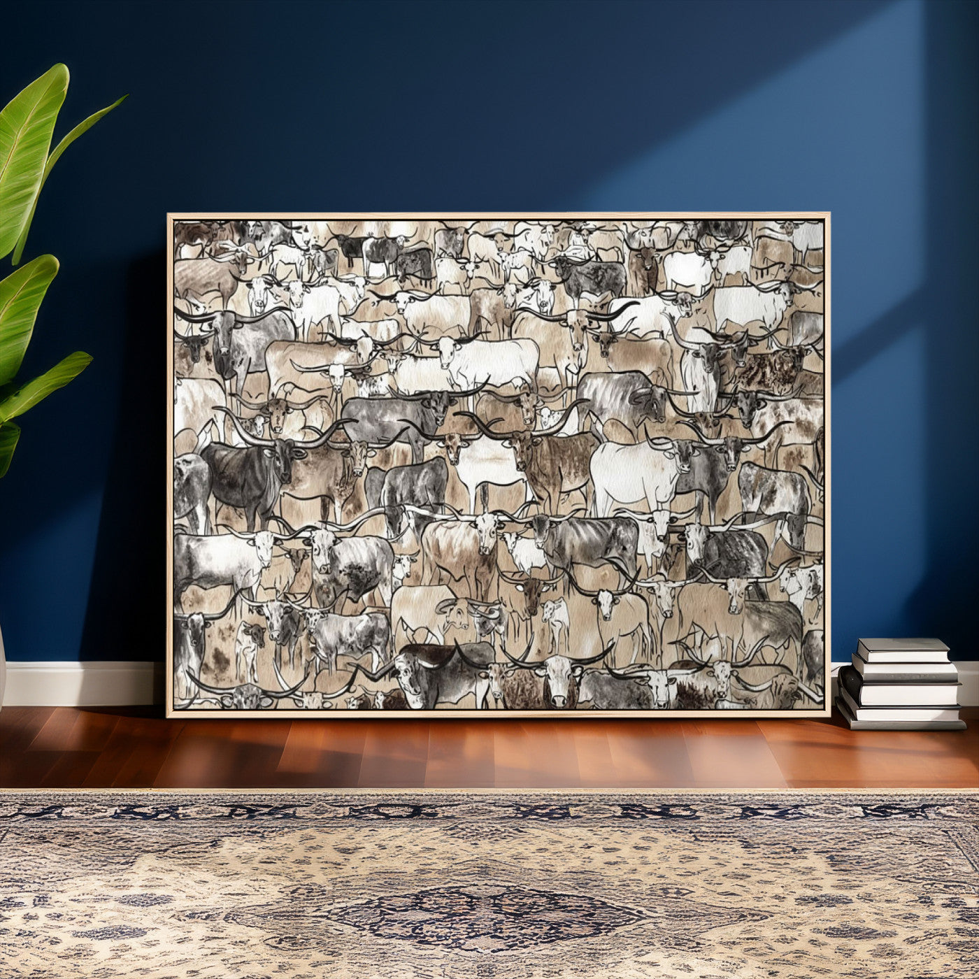 64368752-MGV-CV-36X24 - Farmhouse Animals Wall Art Canvas Print - Abstract Farm Animal Drawing Mid-Century Wall Art for Cabin Decor