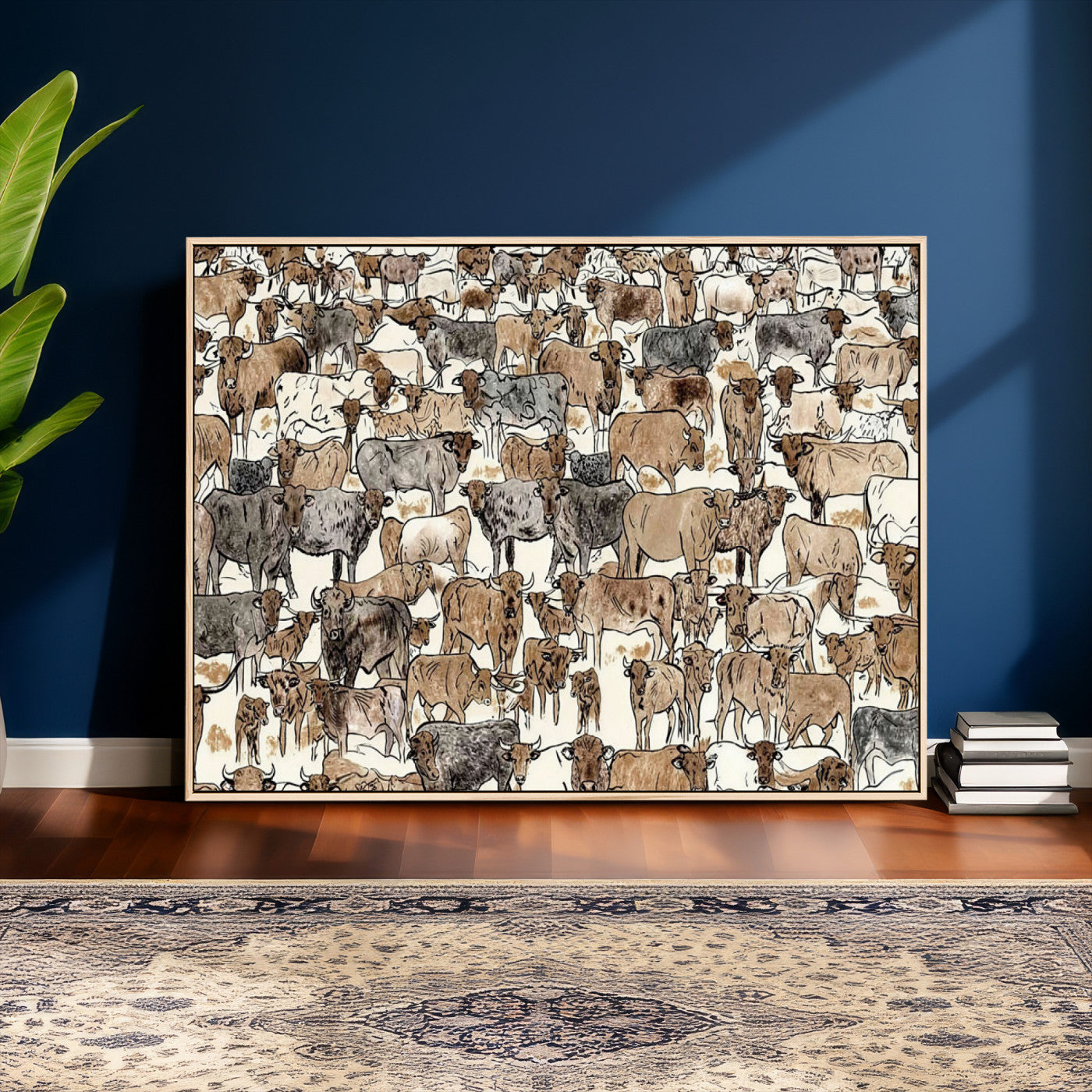76902119-MGV-CV-36X24 - Farmhouse Animals Wall Art Canvas Print - Abstract Farm Animal Drawing Mid-Century Wall Art for Cabin Decor