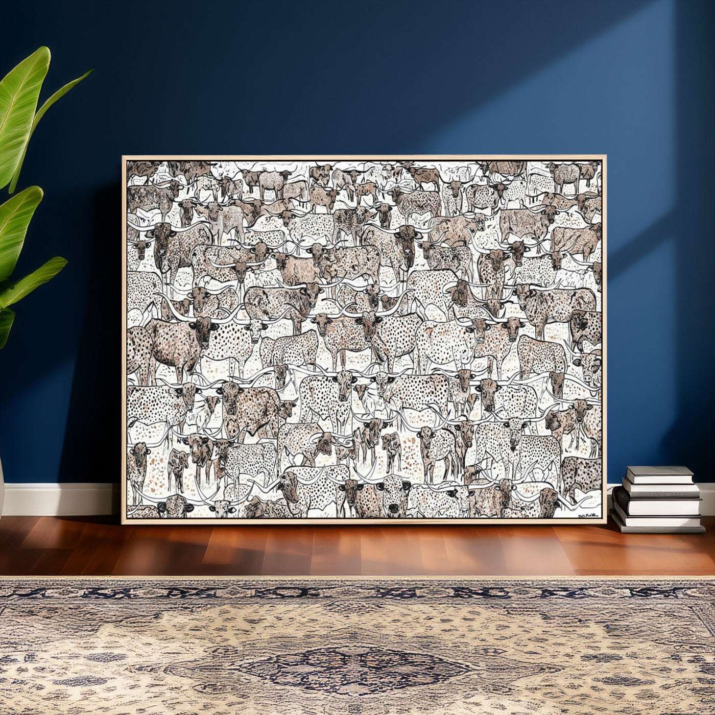 49200255-MGV-CV-36X24 - Farmhouse Animals Wall Art Canvas Print - Abstract Farm Animal Drawing Mid-Century Wall Art for Cabin Decor