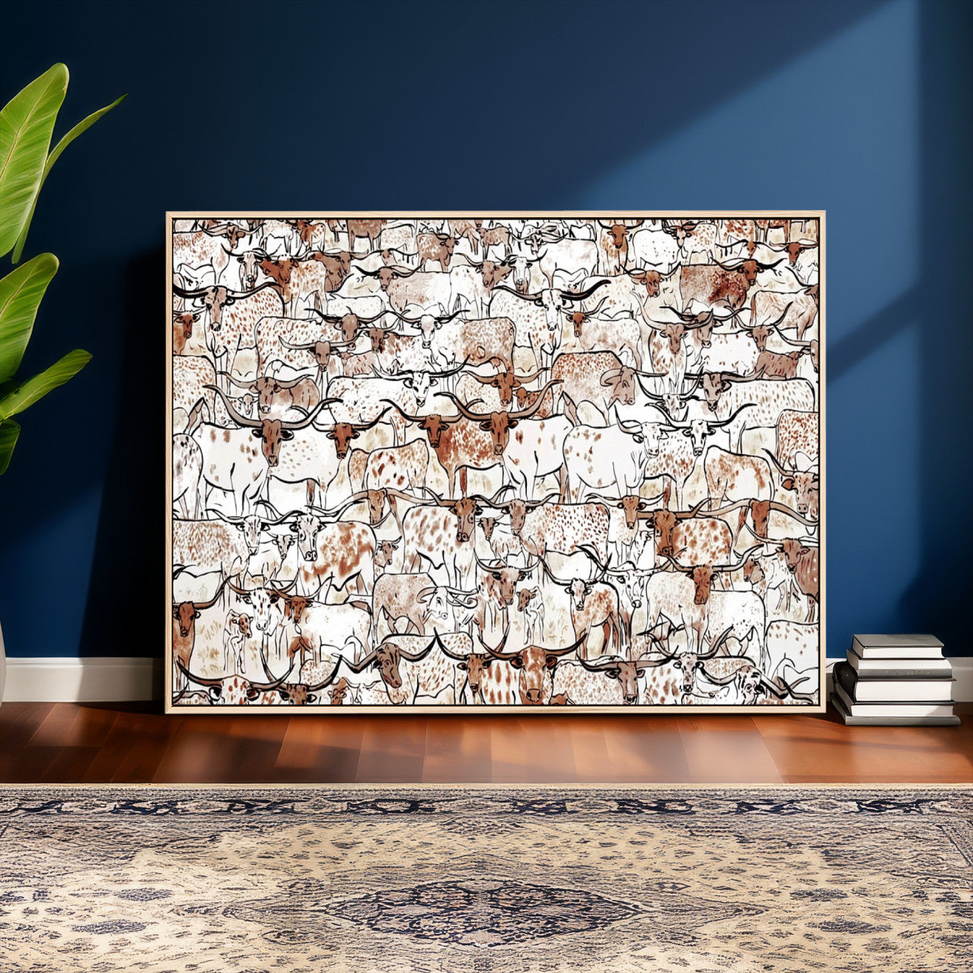 71869761-MGV-CV-36X24 - Farmhouse Animals Wall Art Canvas Print - Abstract Farm Animal Drawing Mid-Century Wall Art for Cabin Decor