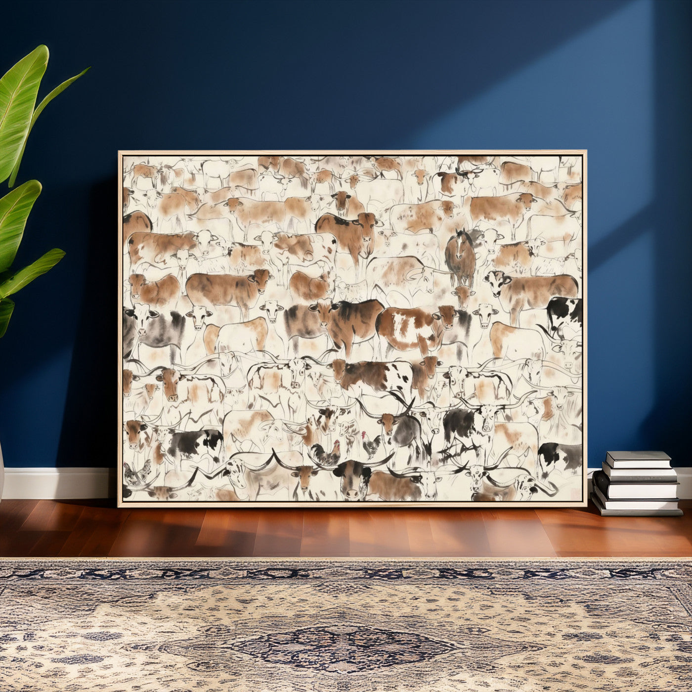 69961368-MGV-CV-36X24 - Farmhouse Animals Wall Art Canvas Print - Abstract Farm Animal Drawing Mid-Century Wall Art for Cabin Decor