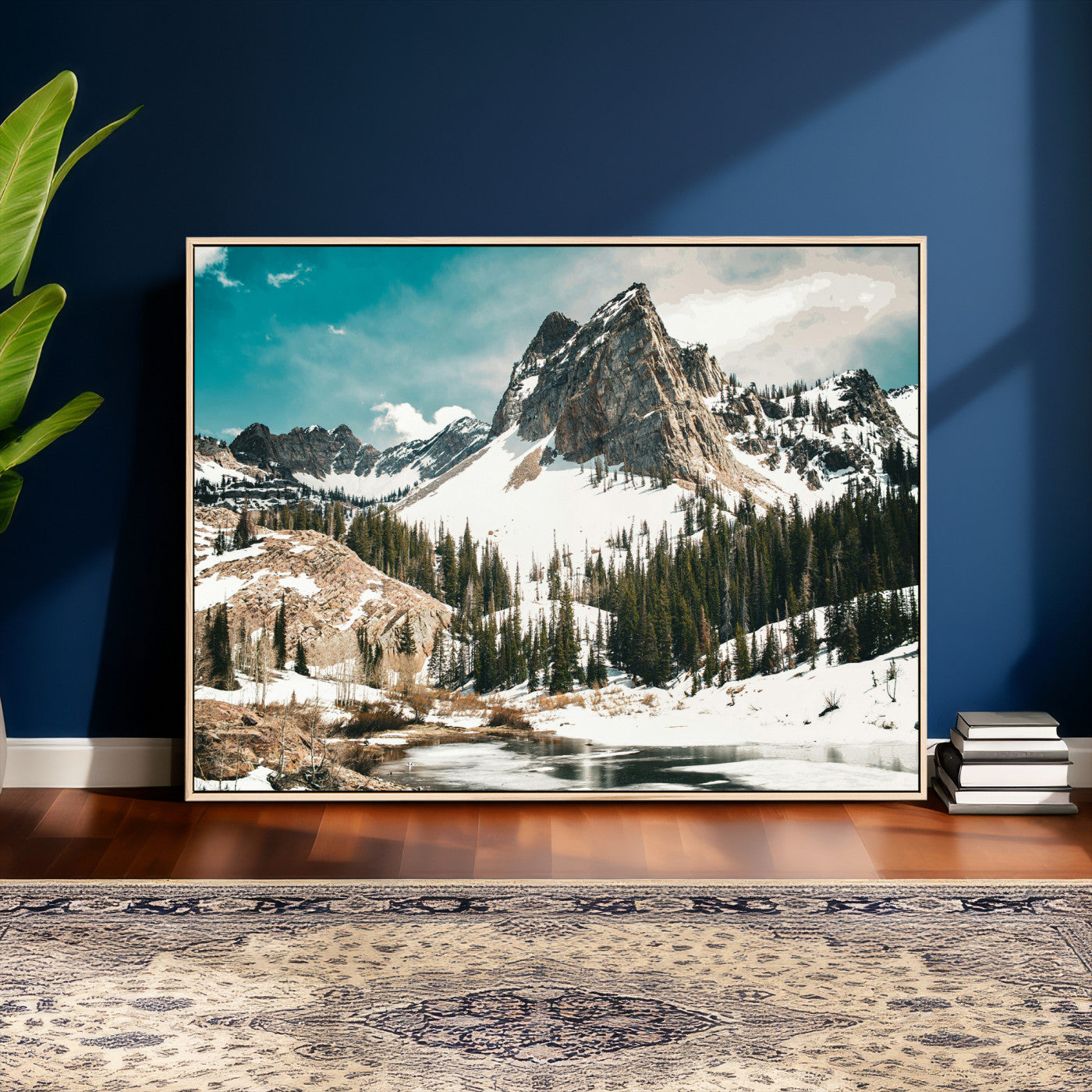 56837070-MGV-CV-36X24 - Snowy Mountain Landscape Wall Art Canvas Print, Alpine Pine Forest Winter Nature Wall Decor for Living Room and Office