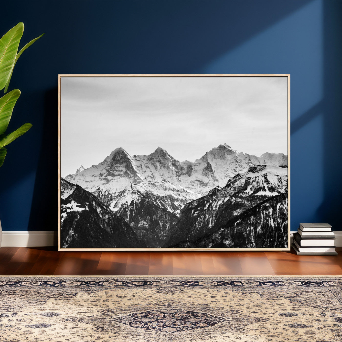 85684934-MGV-CV-36X24 - Black and White Mountain Wall Art Canvas Print, Snowy Alpine Peaks Landscape Photography, Minimal Monochrome Mountain Art, Scenic Nature Wall Decor