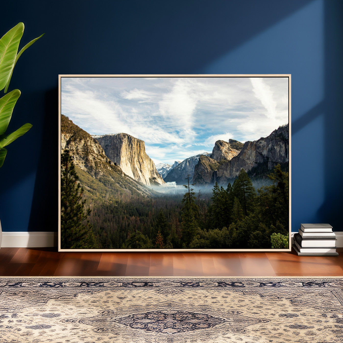 15089394-MGV-CV-36X24 - Yosemite Valley Mountain Landscape Wall Art Canvas Print, Granite Cliff Forest Valley Canvas Print, California National Park Scenic Art Printing