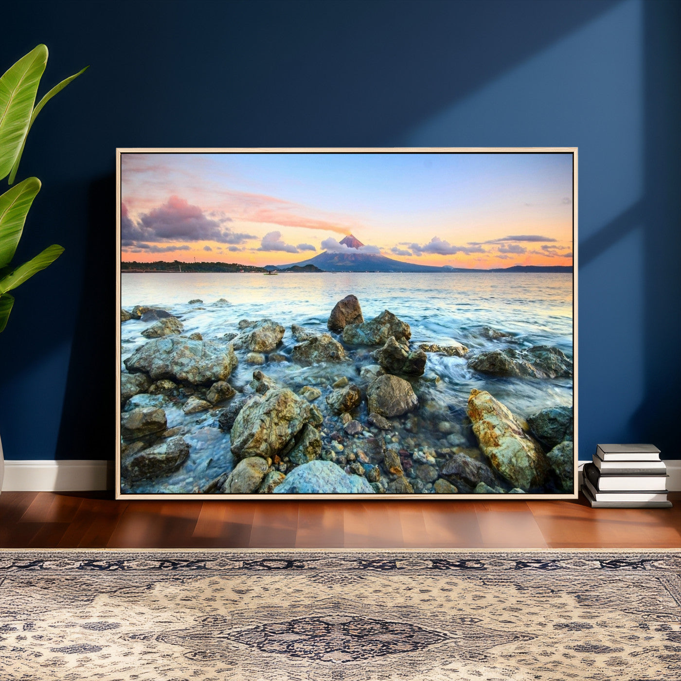 46869511-MGV-CV-36X24 - Mayon Volcano Seascape Landscape Wall Art Canvas Print, Tropical Ocean Shore Mountain Canvas Print, Philippines Coastal Scenic Art Printing