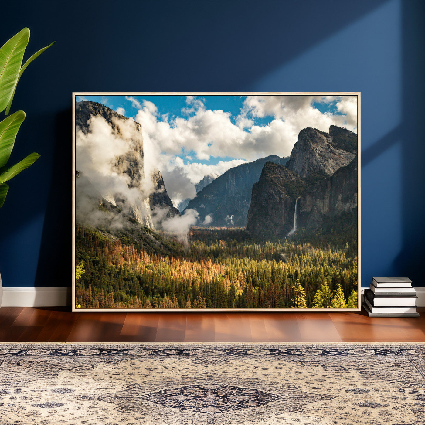 18271001-MGV-CV-36X24 - Yosemite Valley River Landscape Wall Art Canvas Print, Granite Cliffs Forest River Canvas Print, California National Park Moody Scenic Art Printi