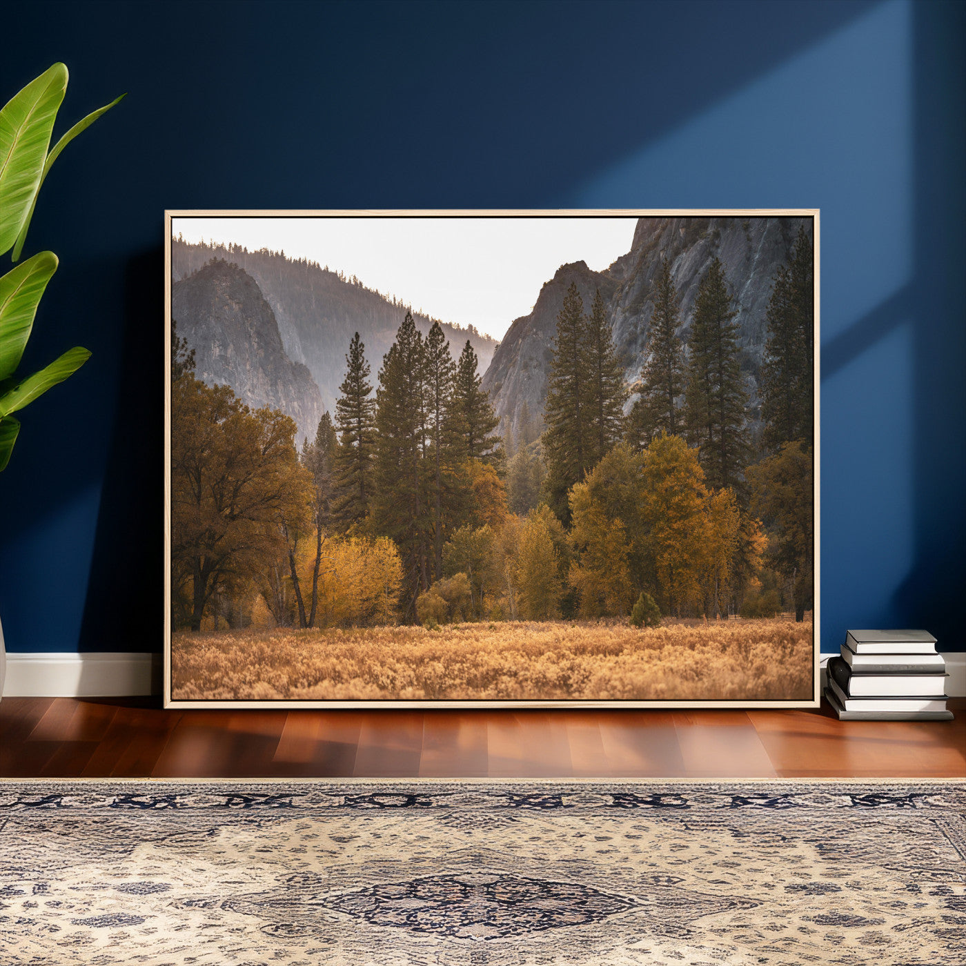 61682763-MGV-CV-36X24 - Yosemite Valley Autumn Forest Landscape Wall Art Canvas Print, Granite Mountain Pine Trees Canvas Print, California National Park Fall Scenic Art Printing
