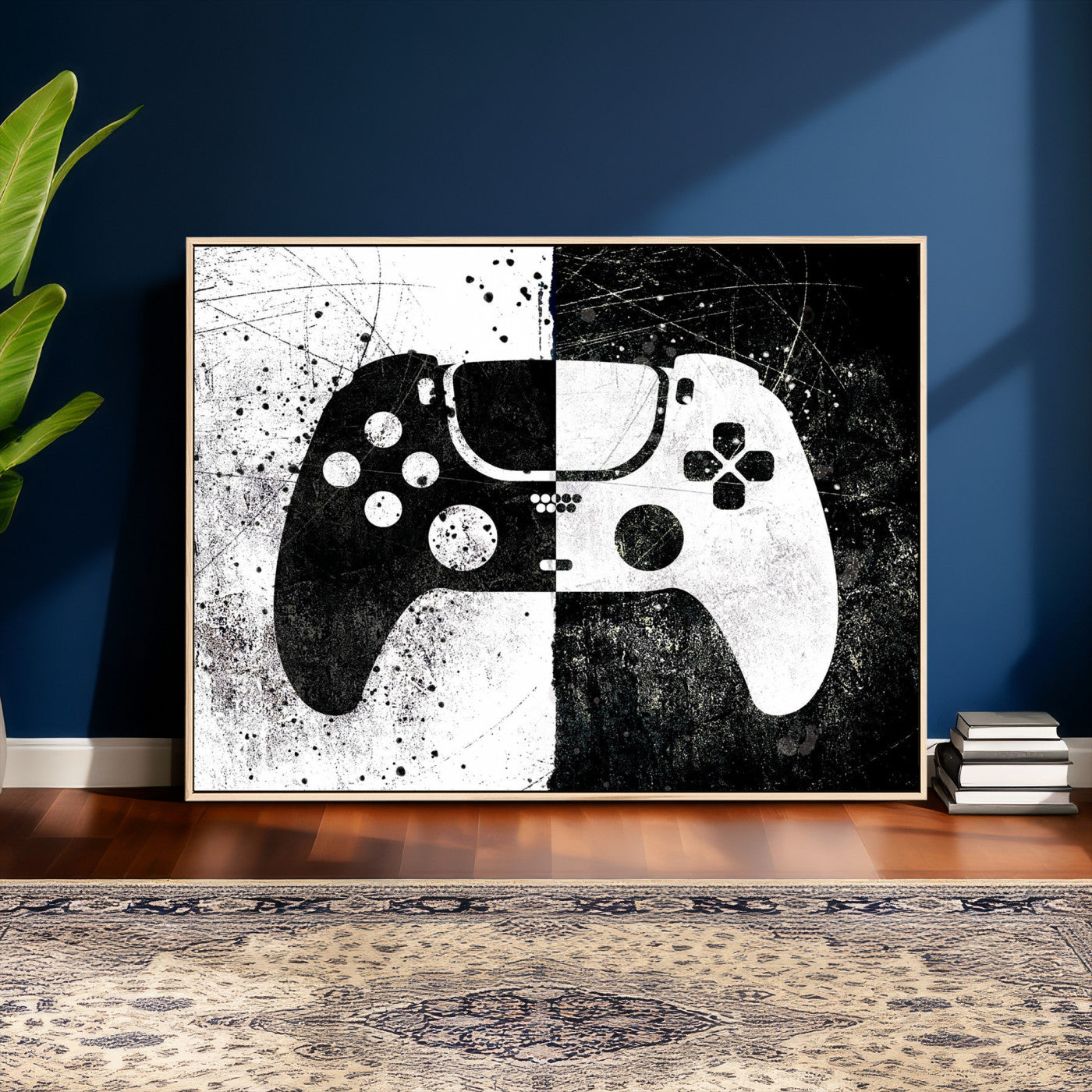 17525128-MGV-CV-36X24 - Abstract Gaming Controller Wall Art Canvas Print, Black White Video Game Controller Modern Canvas Print, Minimal Gamer Graphic Art Printing