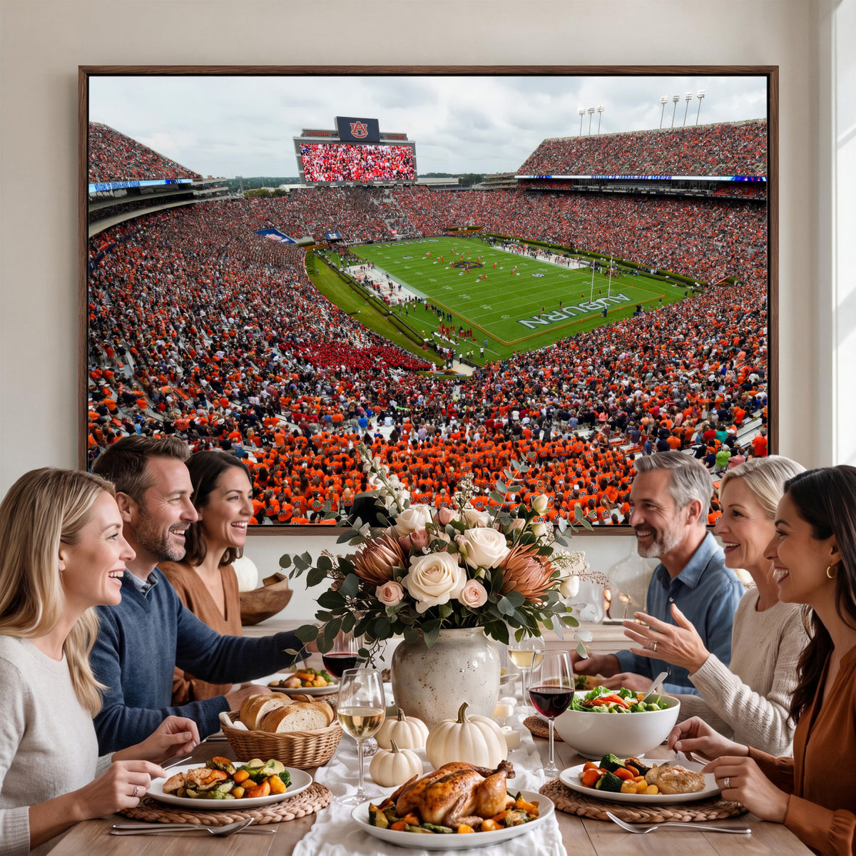 82562490-MGV-CV-36X24 - Auburn Stadium Sunset Wall Art Canvas Print, Jordan Hare Stadium Game Day Crowd, Auburn Tigers Football Artwork