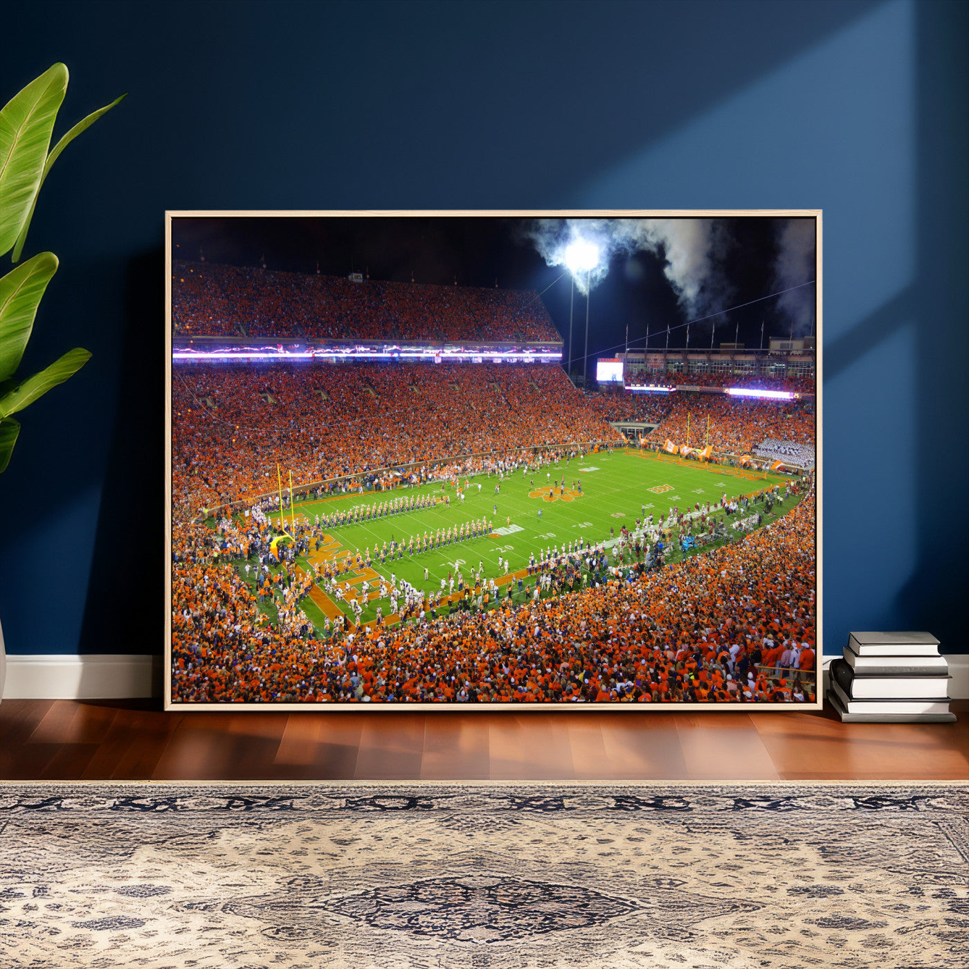 43662631-MGV-CV-36X24 - Clemson Football Stadium Wall Art Canvas Print, College Football Crowd Night Game Scene, Orange Stadium Panorama Wall Decor