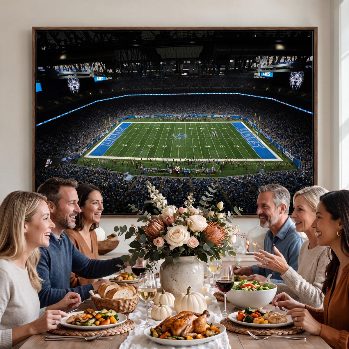 16709602-MGV-CV-36X24 - Detroit Lions Stadium Wall Art Canvas Print, Football Field Panorama