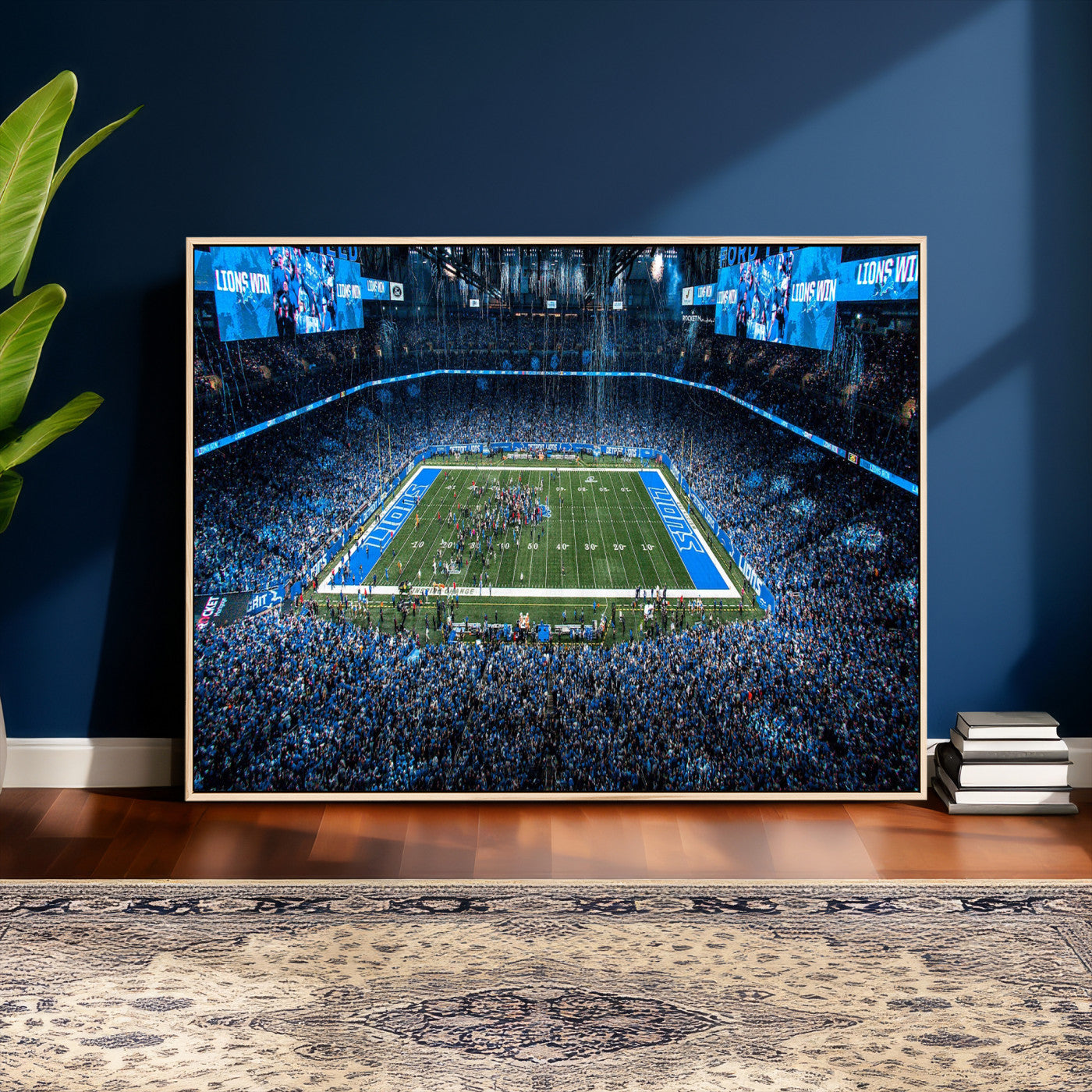 80882005-MGV-CV-36X24 - Detroit Lions Stadium Wall Art Canvas Print, Football Field Panorama Artwork, NFL Game Night Stadium Decor