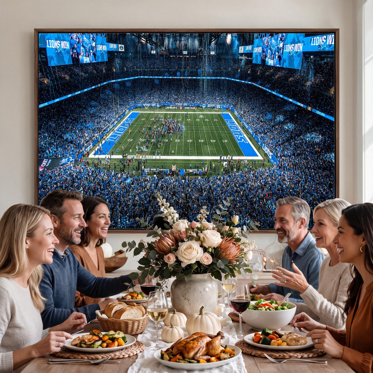 80882005-MGV-CV-36X24 - Detroit Lions Stadium Wall Art Canvas Print, Football Field Panorama