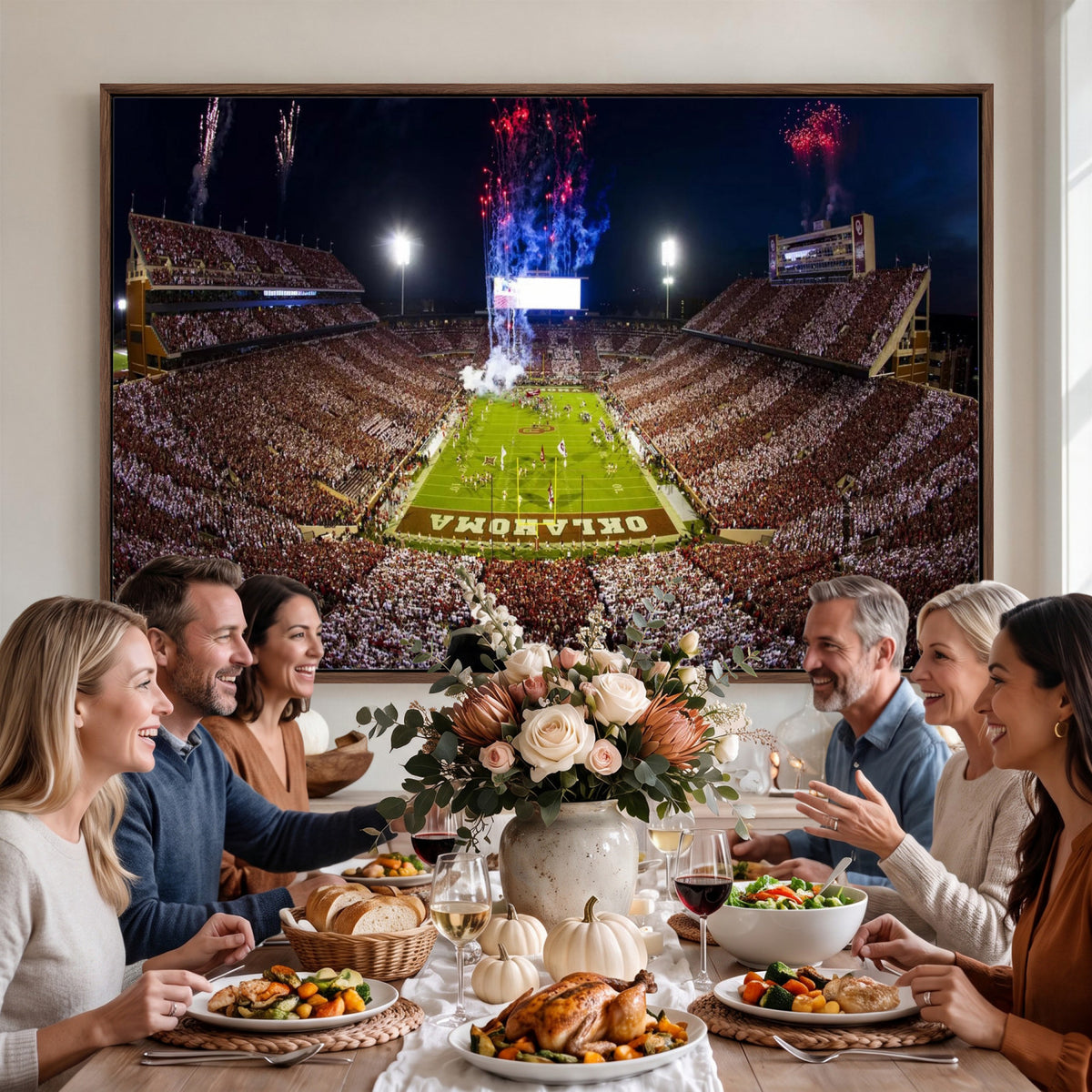 43197777-MGV-CV-36X24 - Oklahoma Memorial Stadium Wall Art Canvas Print – Oklahoma Sooners Football Artwork for Home, Office, and Sports Room Decor