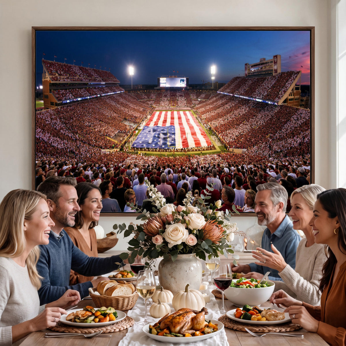59917418-MGV-CV-36X24 - Oklahoma Memorial Stadium Wall Art Canvas Print | Oklahoma Sooners Football Artwork for Home, Office, and Sports Room Decor