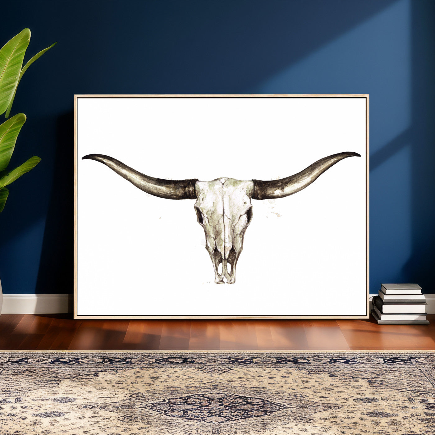 42788678A-MGV-CV-36X24 - Longhorn Skull Wall Art Canvas Print – Rustic Western Artwork Print for Living Room Wall Decor