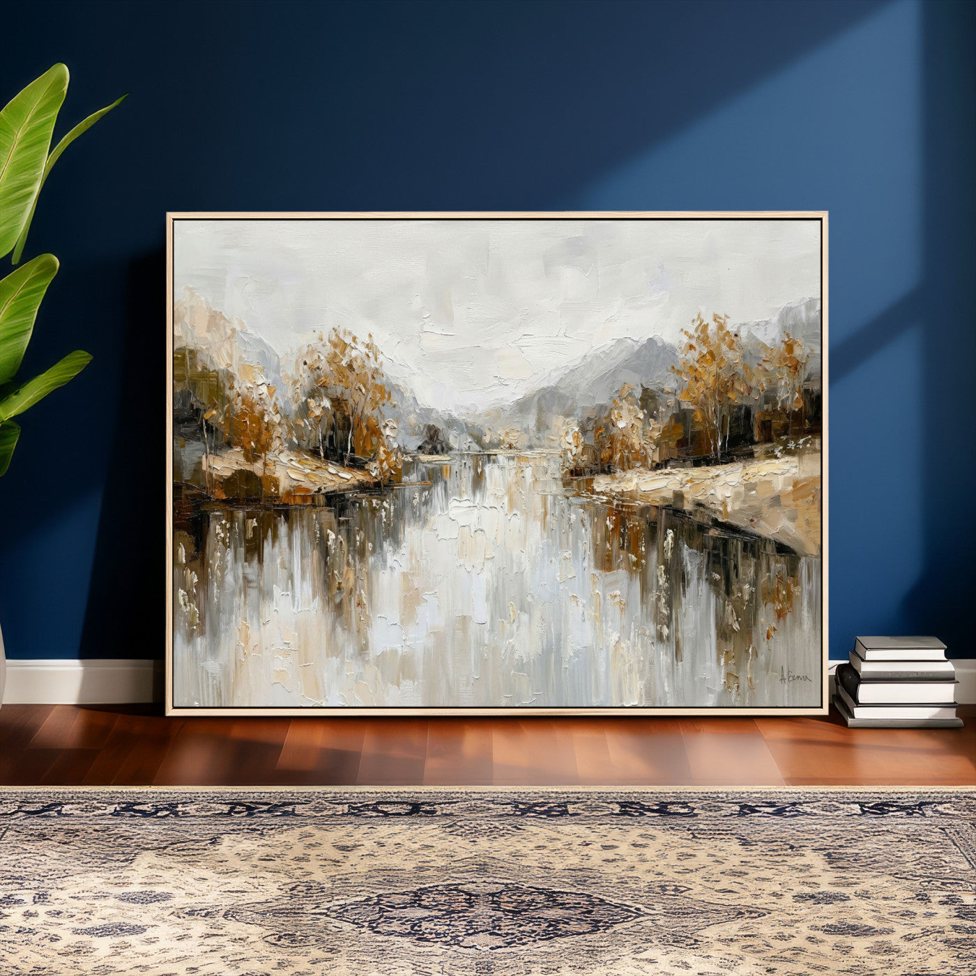 75820239-MGV-CV-36X24 - Abstract Landscape Wall Art Canvas Print, Modern Lake Printing Wall Decor for Contemporary Interiors