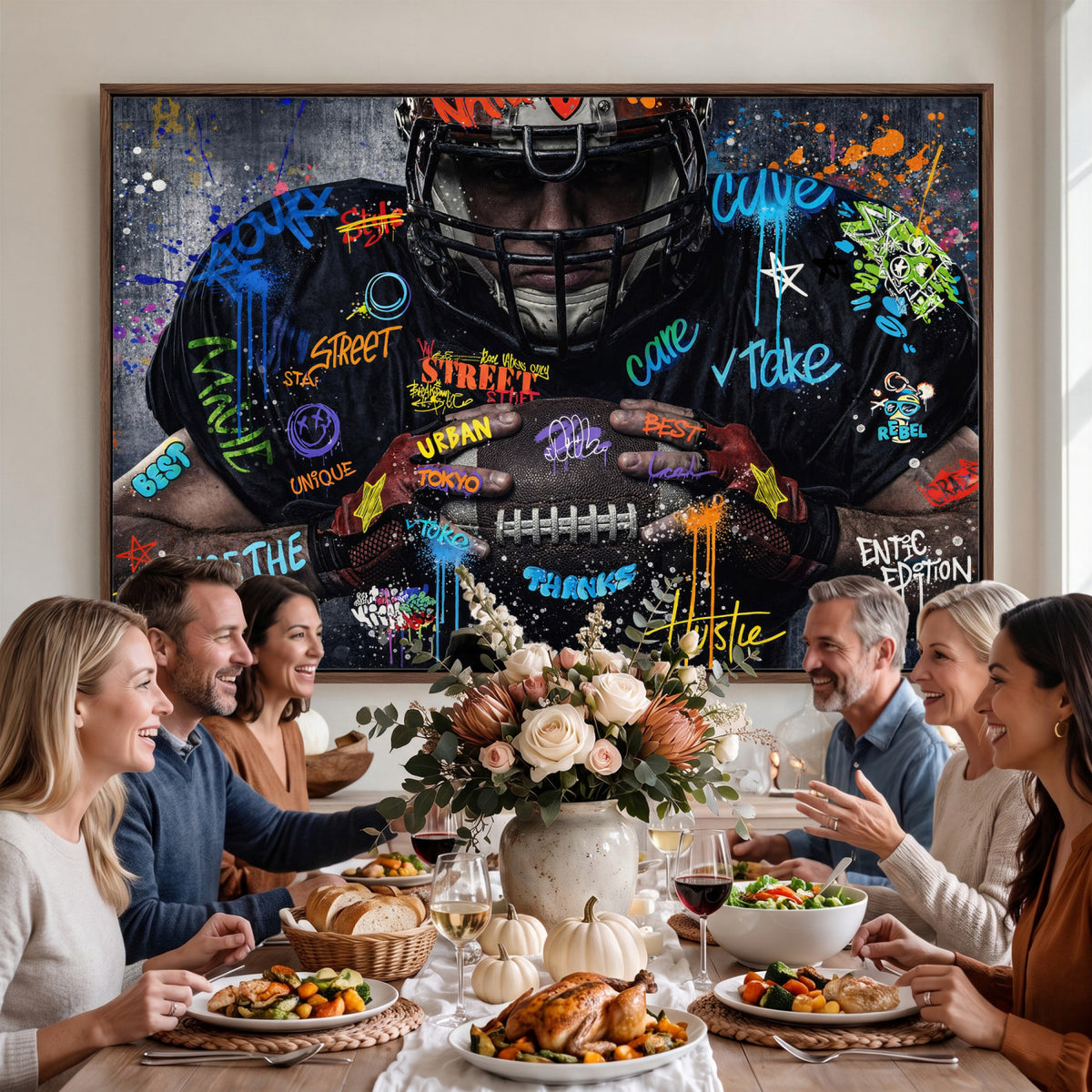 55267256-MGV-CV-36X24 - Graffiti American Football Player Street Art Wall Art Canvas Print