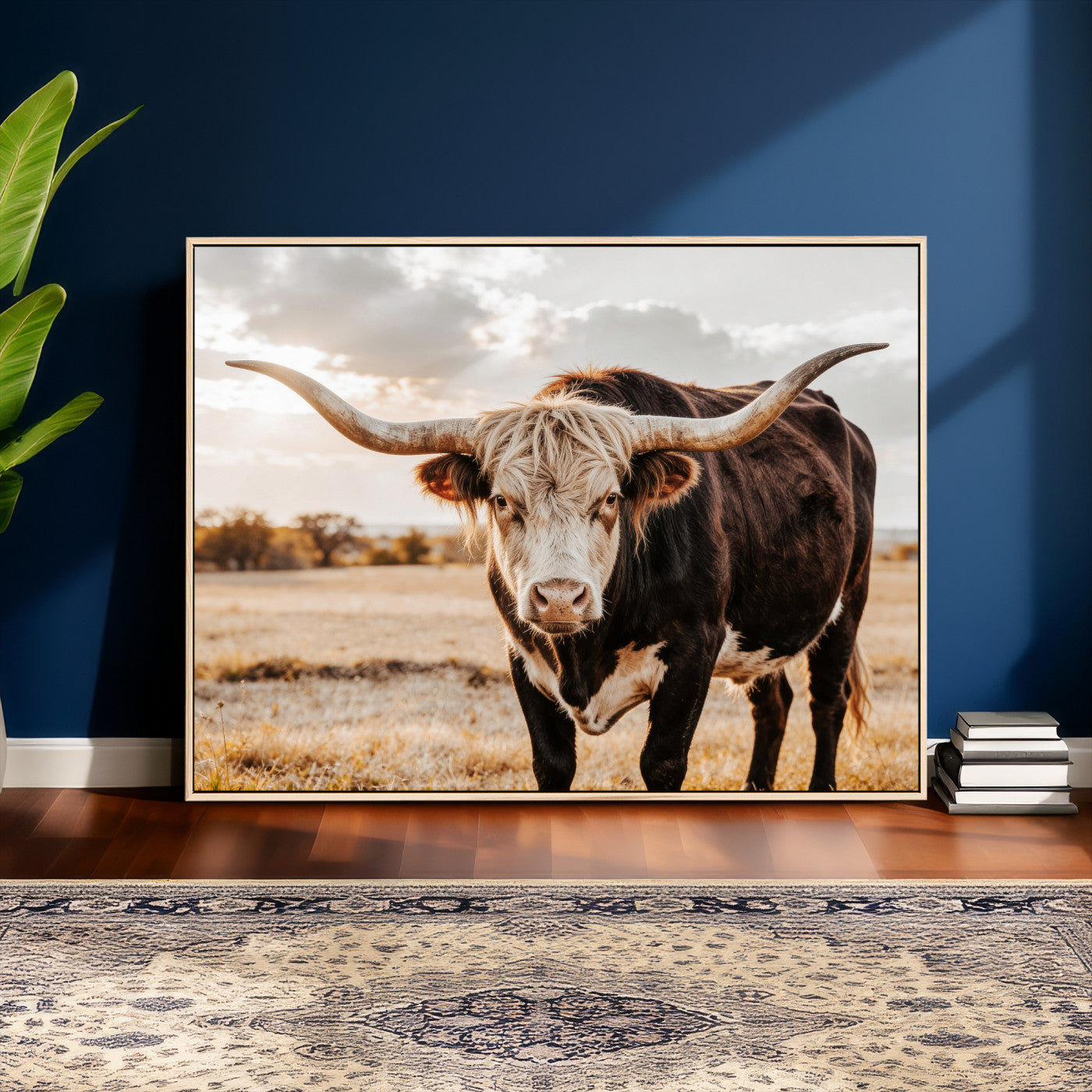 88230279-MGV-CV-36X24 - Texas Longhorn Bull Rustic Wall Art Canvas Print, Western Cattle Photography Canvas Print, Ranch Farm Animal Western Art Printing
