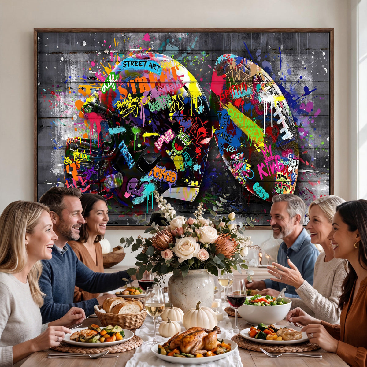 80540773-MGV-CV-36X24 - Graffiti American Football Helmet Street Art Wall Art Canvas Print