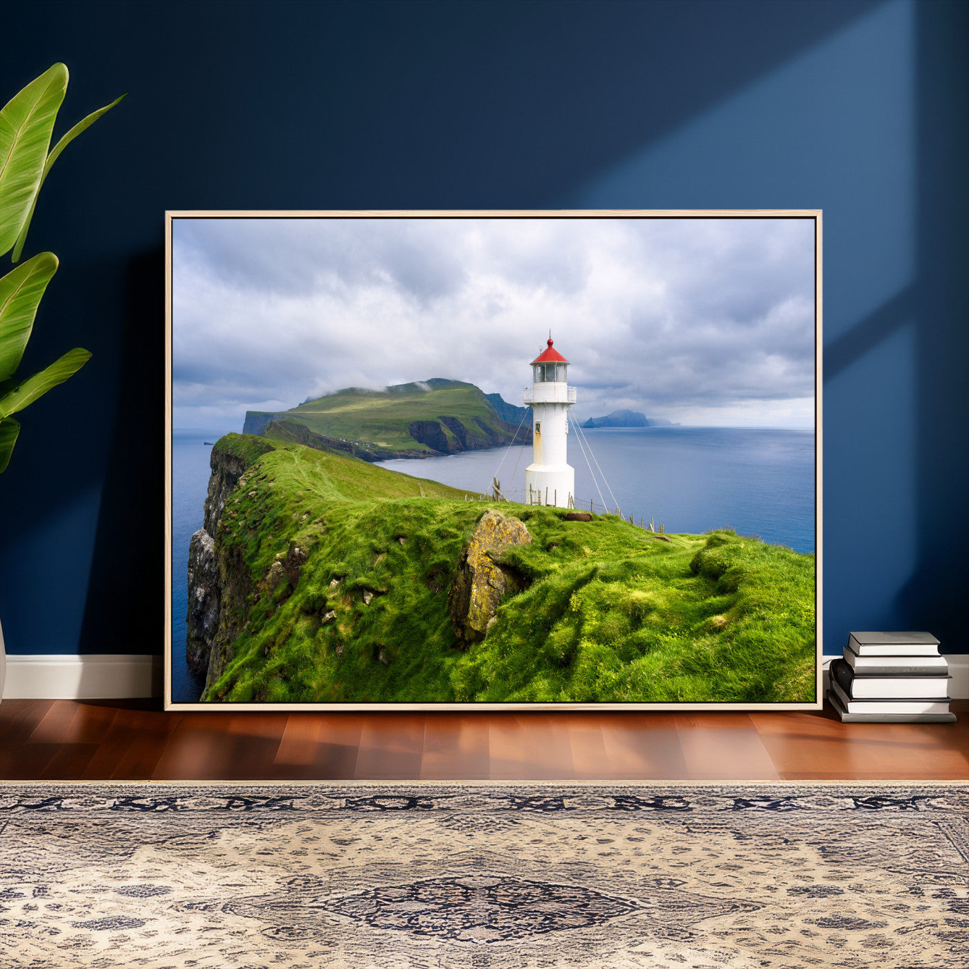 10680390-MGV-CV-36X24 - Coastal Lighthouse Wall Art Canvas Print, Cliffside Ocean Landscape Canvas Print, Scandinavian Coastal Decor for Living Room