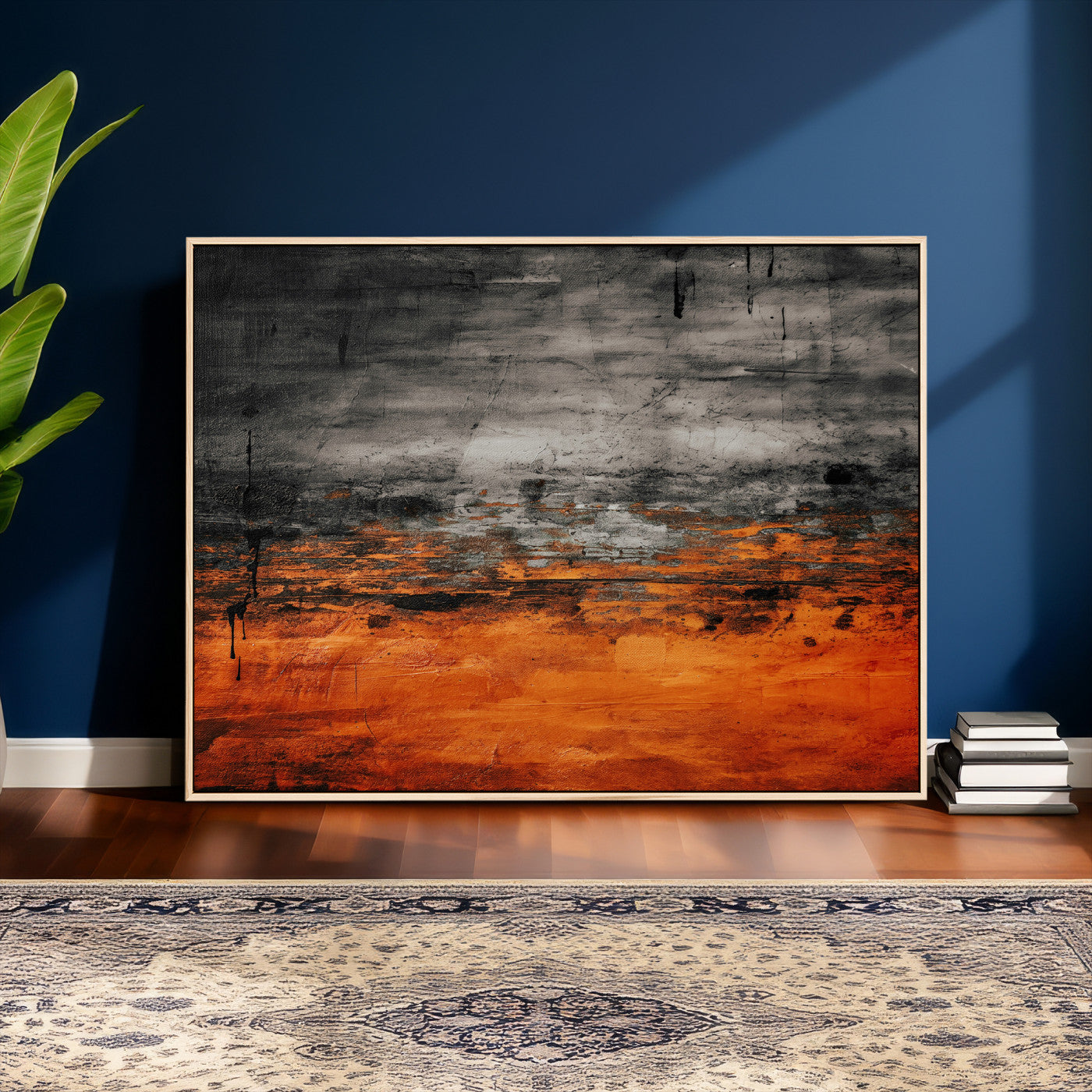 75409282-MGV-CV-36X24 - Black Orange Abstract Wall Art Canvas Print Modern Textured Painting Decor