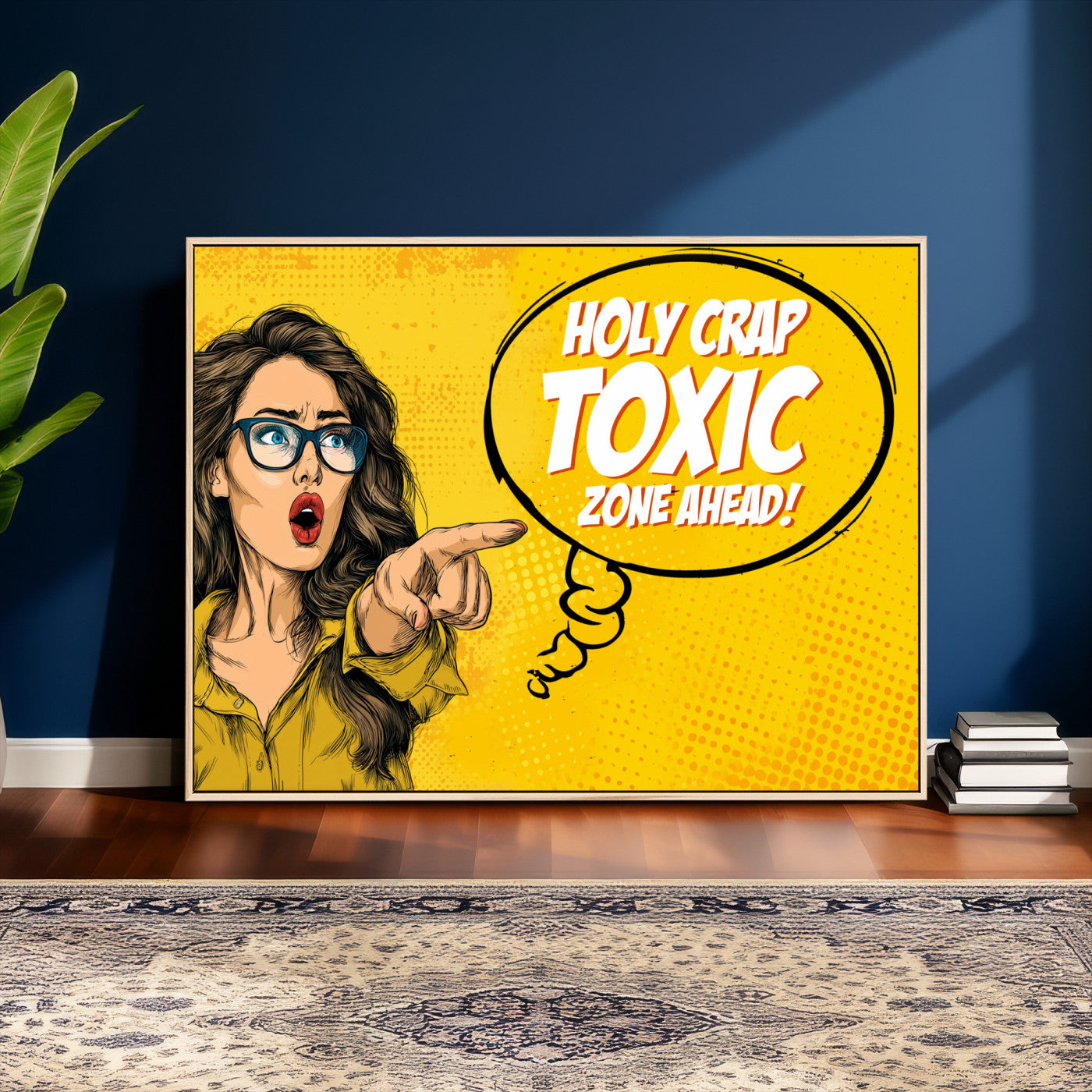 79751885-MGV-CV-36X24 - Pop Art Print Bathroom Sign Wall Art Canvas Print — Funny Bathroom Canvas | Comic Style Toilet Wall Decor | Humor Gift | Yellow Bold Bathroom Art