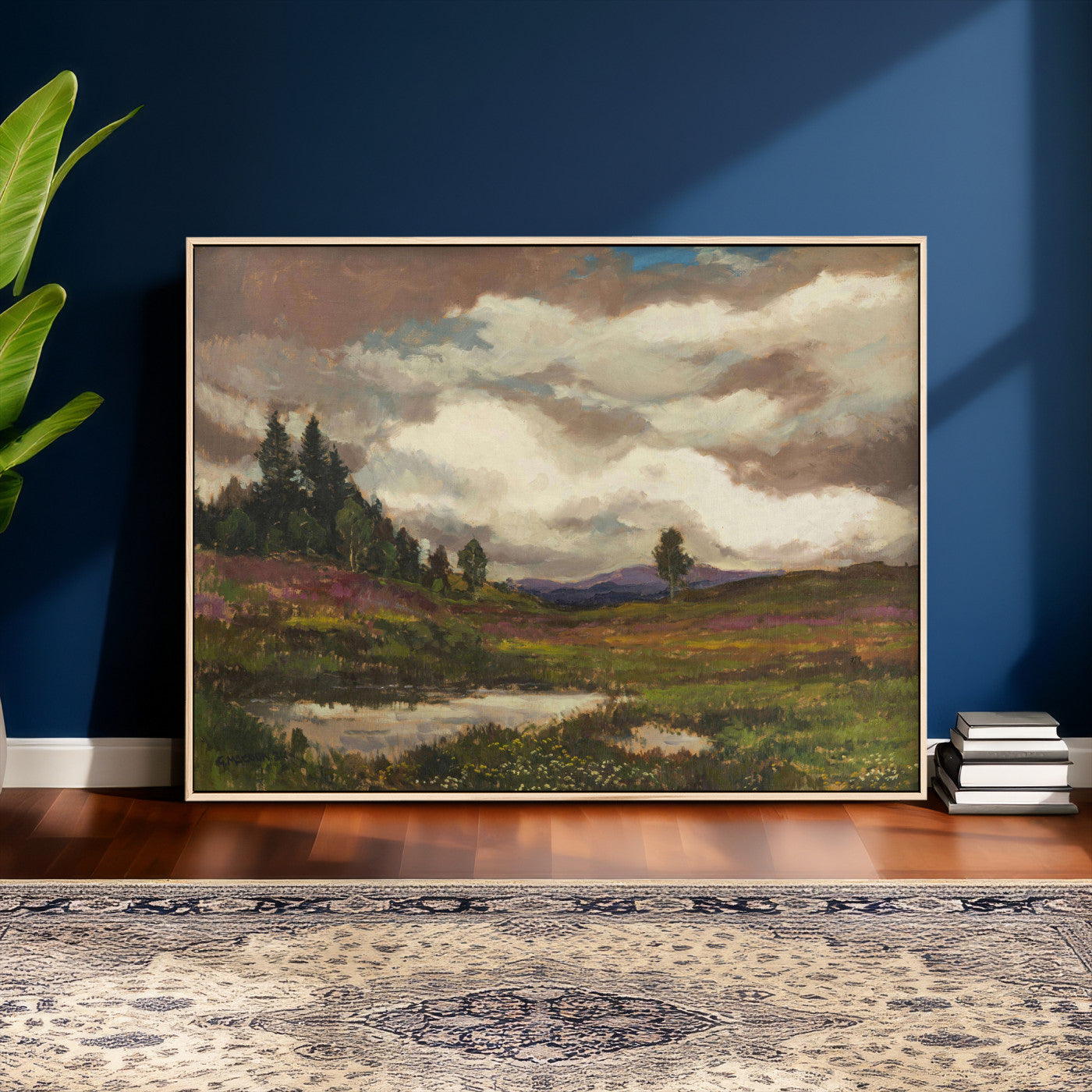 96795851-MGV-CV-36X24 - Gustav Macoun Heathland Canvas Print, Czech Landscape Oil Painting Reproduction, Purple Heather Moorland Art, Vintage European Nature Decor