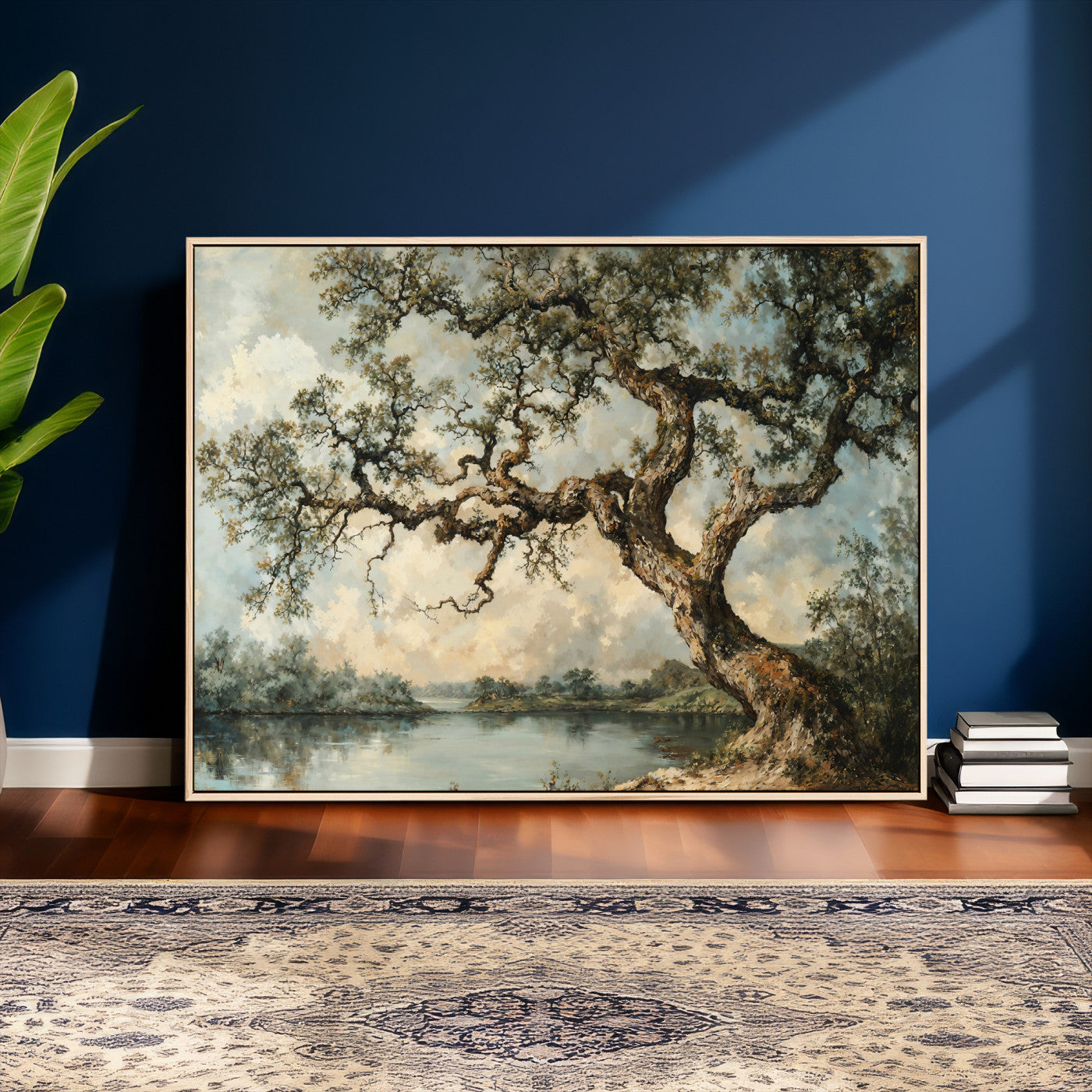 63857726-MGV-CV-36X24 - Old Oak Tree Canvas Wall Art, Turner Inspired Romantic Landscape Print, Vintage Nature Painting, Living Room Wall Decor, Antique Style Tree Art