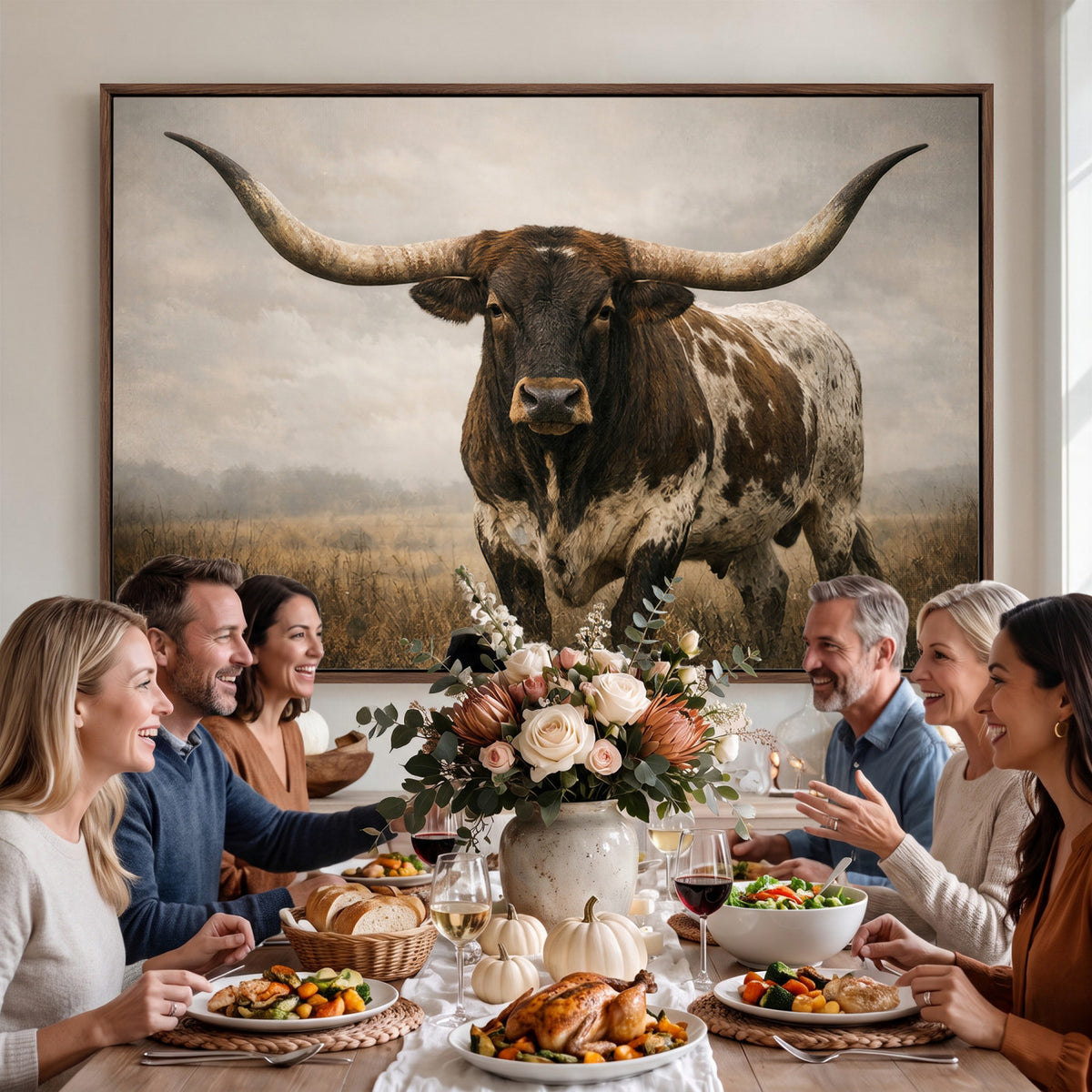 17622011L-_Poster-30x20 - Longhorn Bull Wall Art Canvas Print, Western Farmhouse Decor