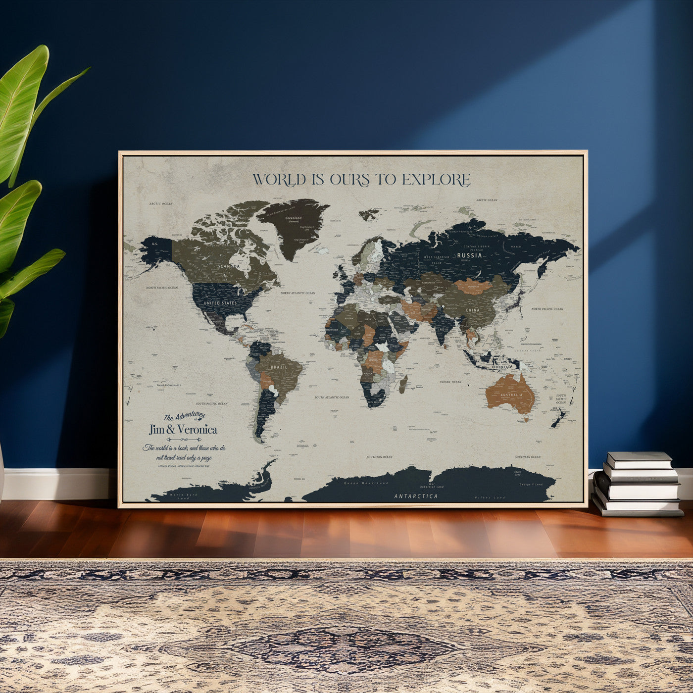 64110391126C-MGV-CV-36X24 - Custom Push Pin World Map Wall Art Canvas Print – Personalized Travel Tracker with Pins Framed Large for Home and Office Decor