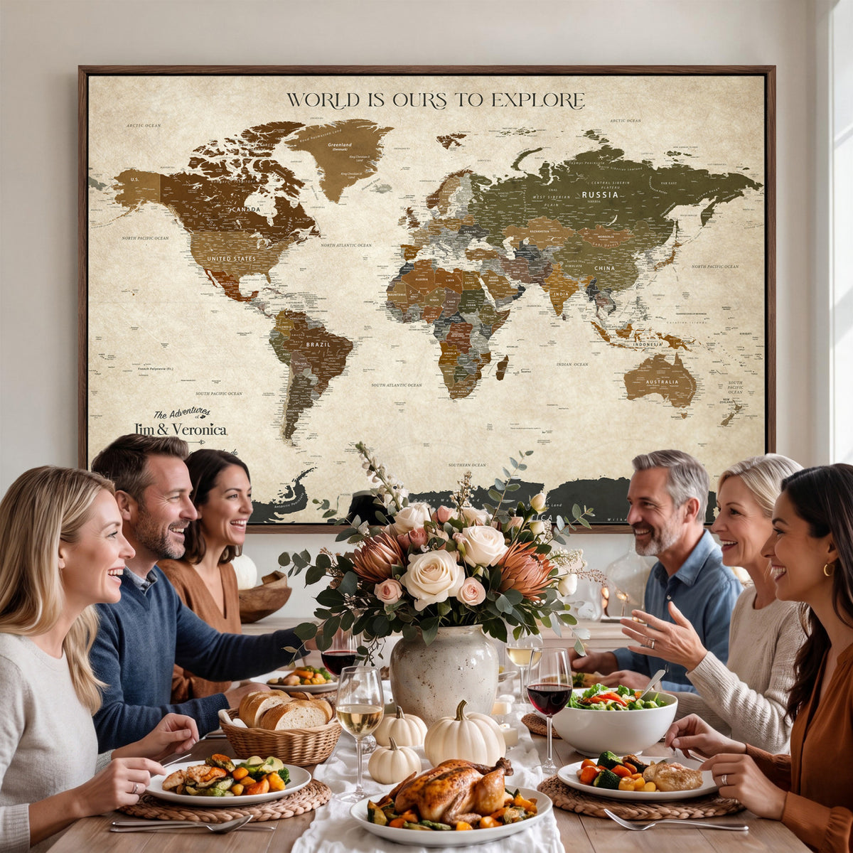 64110391126O-MGV-CV-36X24 - Custom Push Pin World Map Wall Art Canvas Print | Travel Tracker With Pins