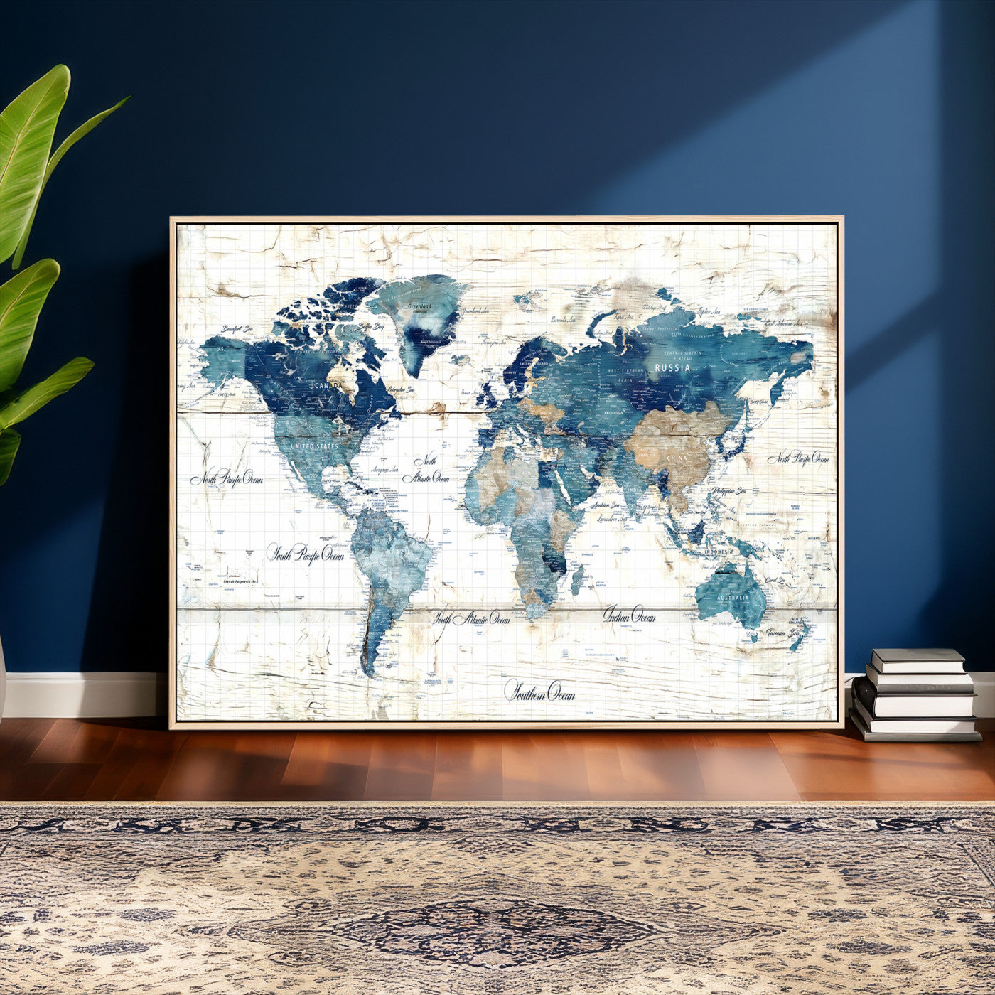 86799232-MGV-CV-36X24 - Watercolor World Map Canvas Wall Art Print – Abstract Colorful Travel Wall Decor