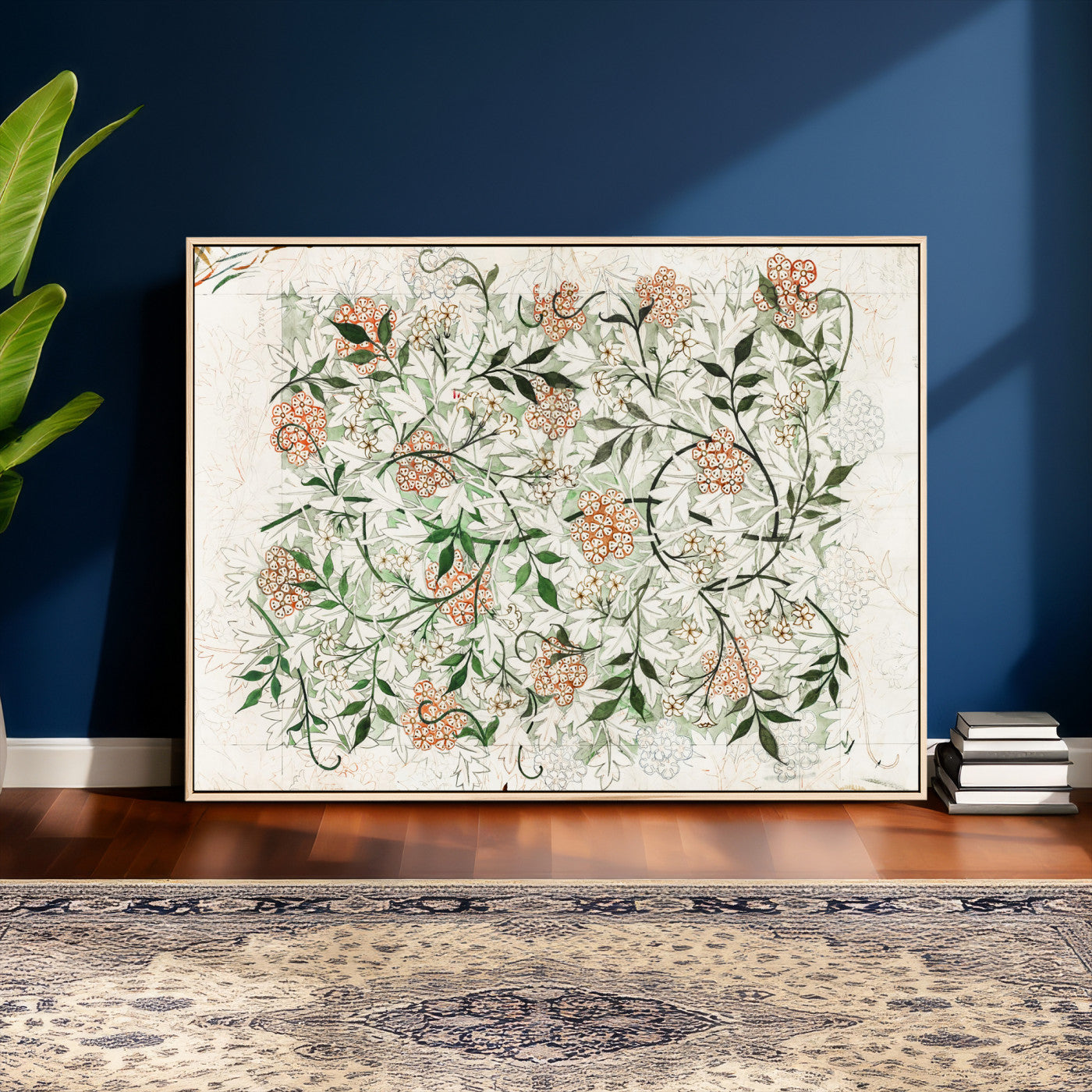 17622011W-MGV-CV-36X24 - William Morris Jasmine Flower Wall Art Canvas Print, Botanical Floral Canvas Print, Vintage Cottagecore Wall Decor, Framed Nature Artwork Ready to Hang