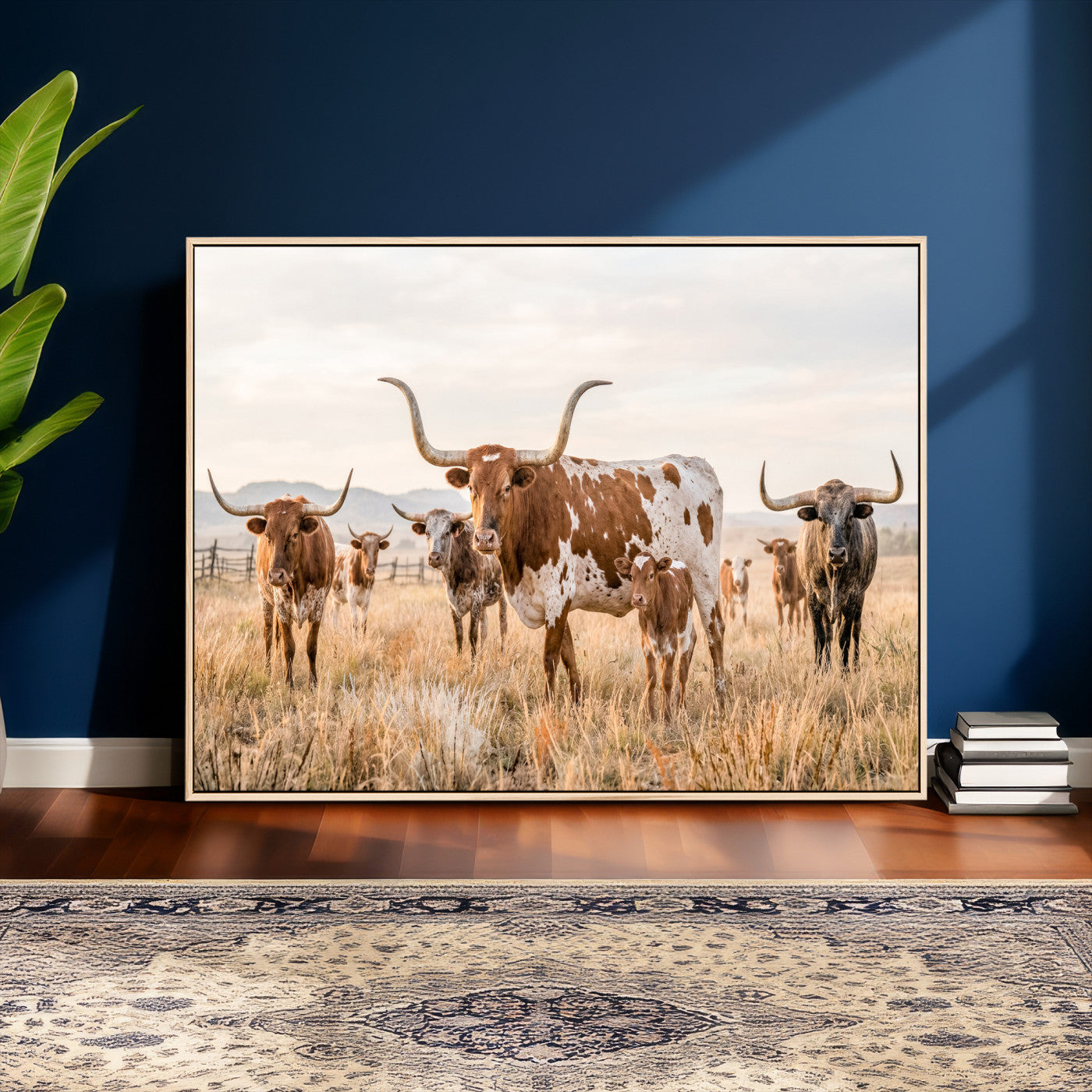 62336425AC-MGV-CV-36X24 - Texas Longhorn Canvas Wall Art, Rustic Farm Animal Photography Print, Farmhouse Country Decor, Western Ranch Art
