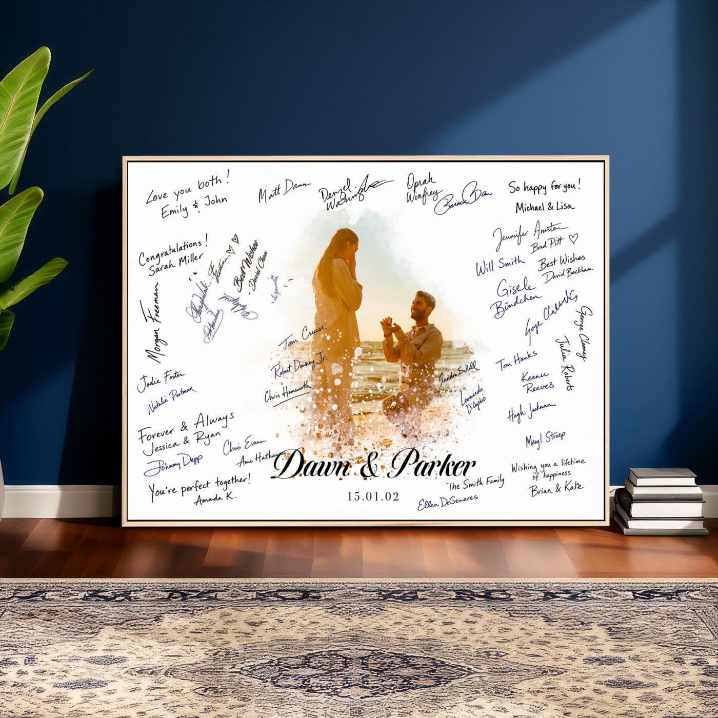 75692697-MGV-CV-36X24 - Wedding Guest Book Alternative Wall Art Canvas Print, Personalized Wedding Signature Poster, Custom Couple Photo Guestbook Canvas, Bridal Shower Reception Decor