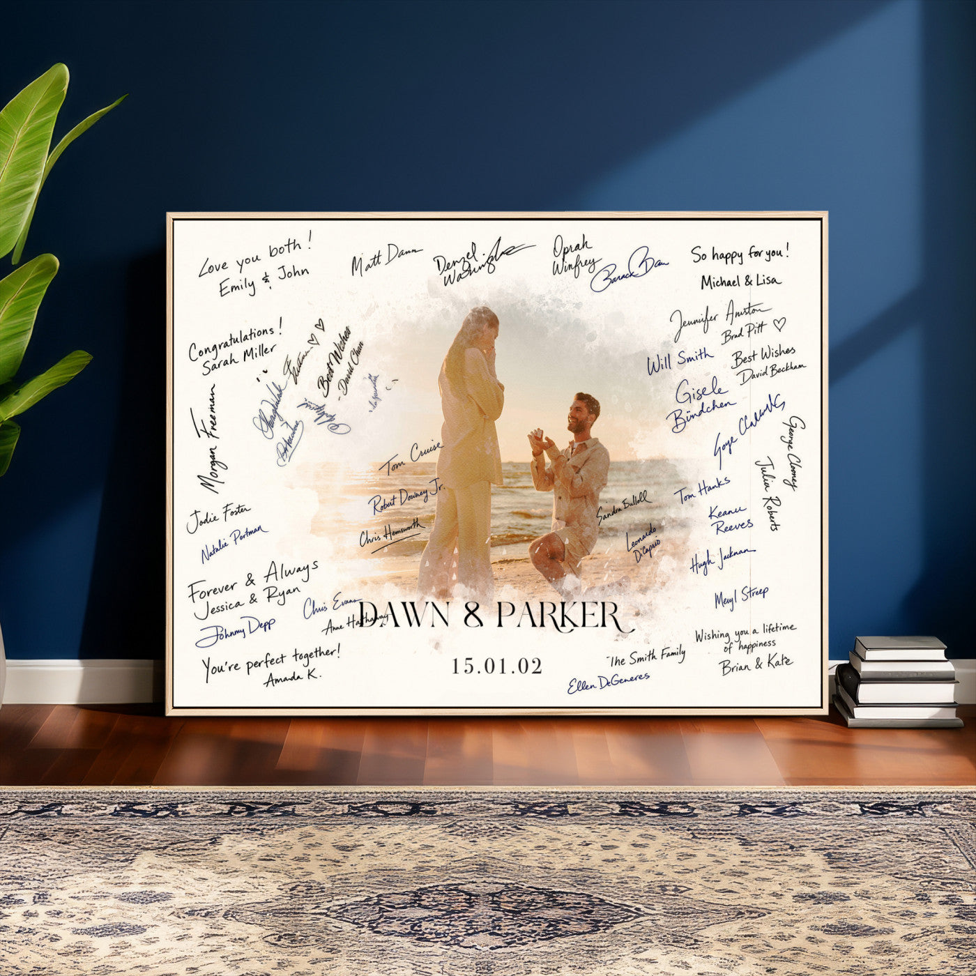 15696596-MGV-CV-36X24 - Wedding Guest Book Alternative Wall Art Canvas Print, Personalized Wedding Signature Poster, Custom Couple Photo Guestbook Canvas, Bridal Shower Reception Decor