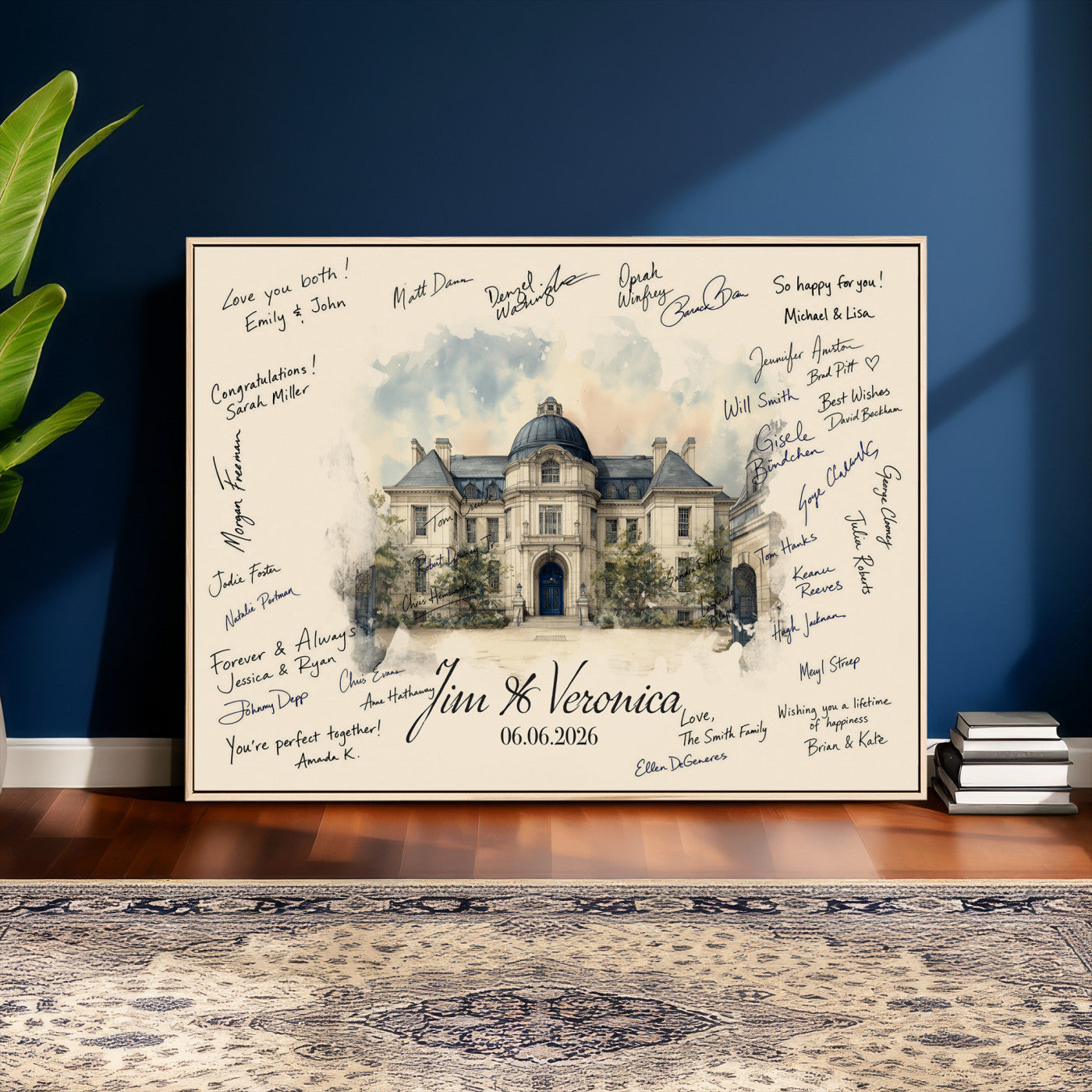 17002059-MGV-CV-36X24 - Wedding Guest Book Alternative Wall Art Canvas Print, Personalized Wedding Signature Poster, Custom Couple Photo Guestbook Canvas