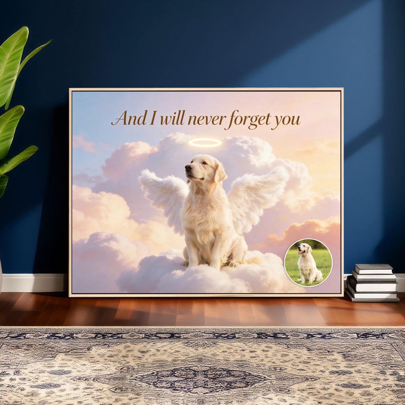 70743146-MGV-CV-36X24 - Pet Memorial Wall Art Canvas Print, Custom Dog Memorial Portrait, Personalized Angel Pet Loss Gift, Angel Wings Puppy Print