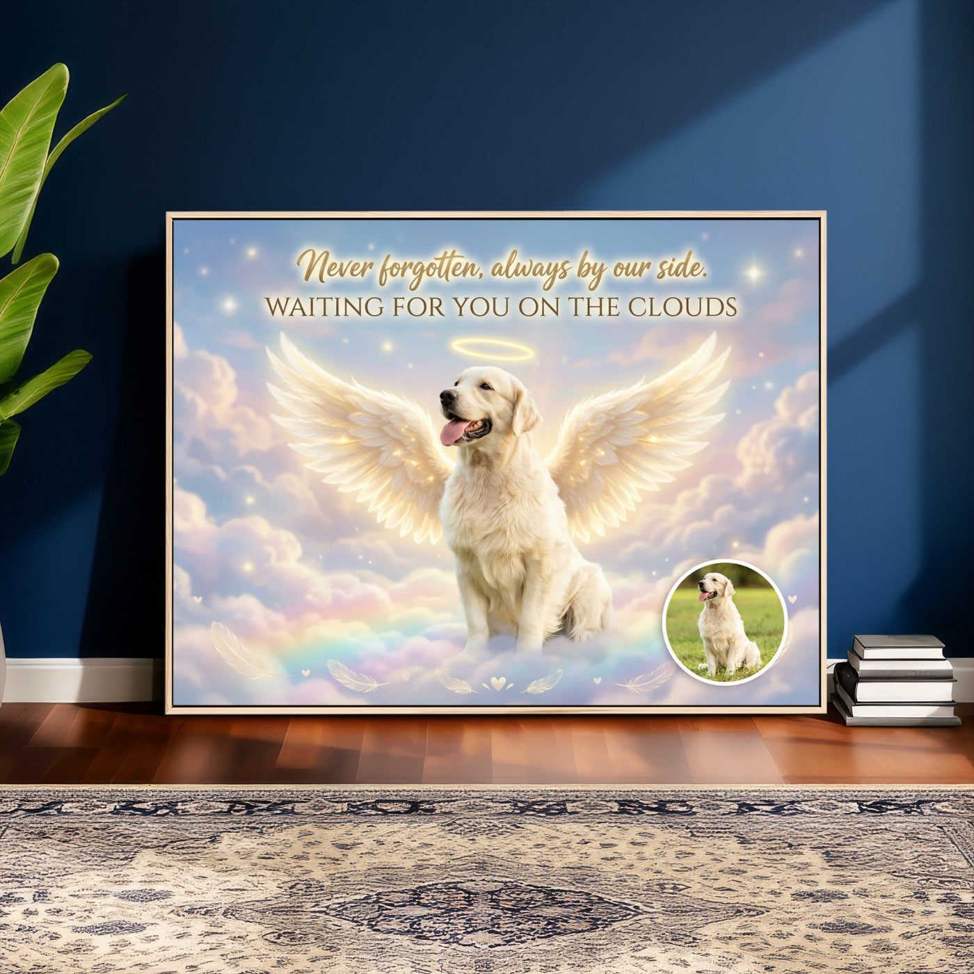 89664149-MGV-CV-36X24 - Pet Memorial Wall Art Canvas Print, Custom Dog Memorial Portrait, Personalized Angel Pet Loss Gift, Angel Wings Puppy Print