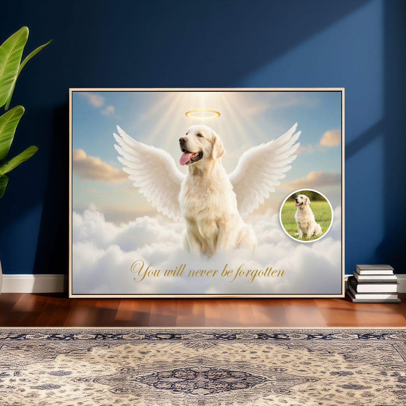 59821082-MGV-CV-36X24 - Pet Memorial Wall Art Canvas Print, Custom Dog Memorial Portrait, Personalized Angel Pet Loss Gift, Angel Wings Puppy Print